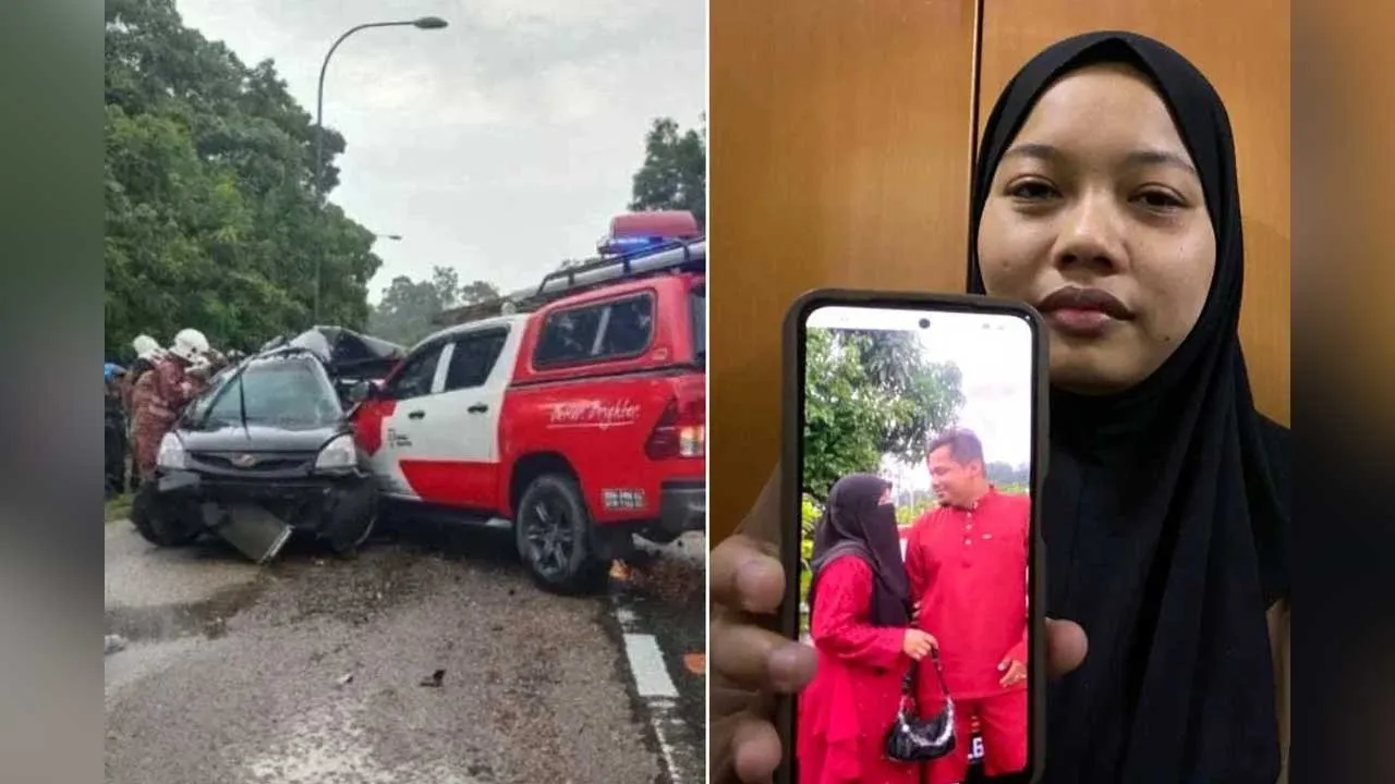Ruqaiyah menunjukkan gambar abang sulungnya serta isteri yang maut dalam kemalangan di Kilometer 90, Jalan Kuala Terengganu-Kuantan, berhampiran Bukit Bauk, Terengganu.