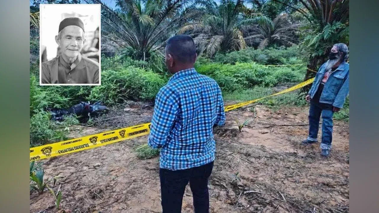 Mayat Abdul Aziz (gambar kecil) bersama motosikal ditemukan dekat sebuah kebun kelapa sawit tidak jauh dari rumahnya di Serdang, Kedah. Foto media sosial