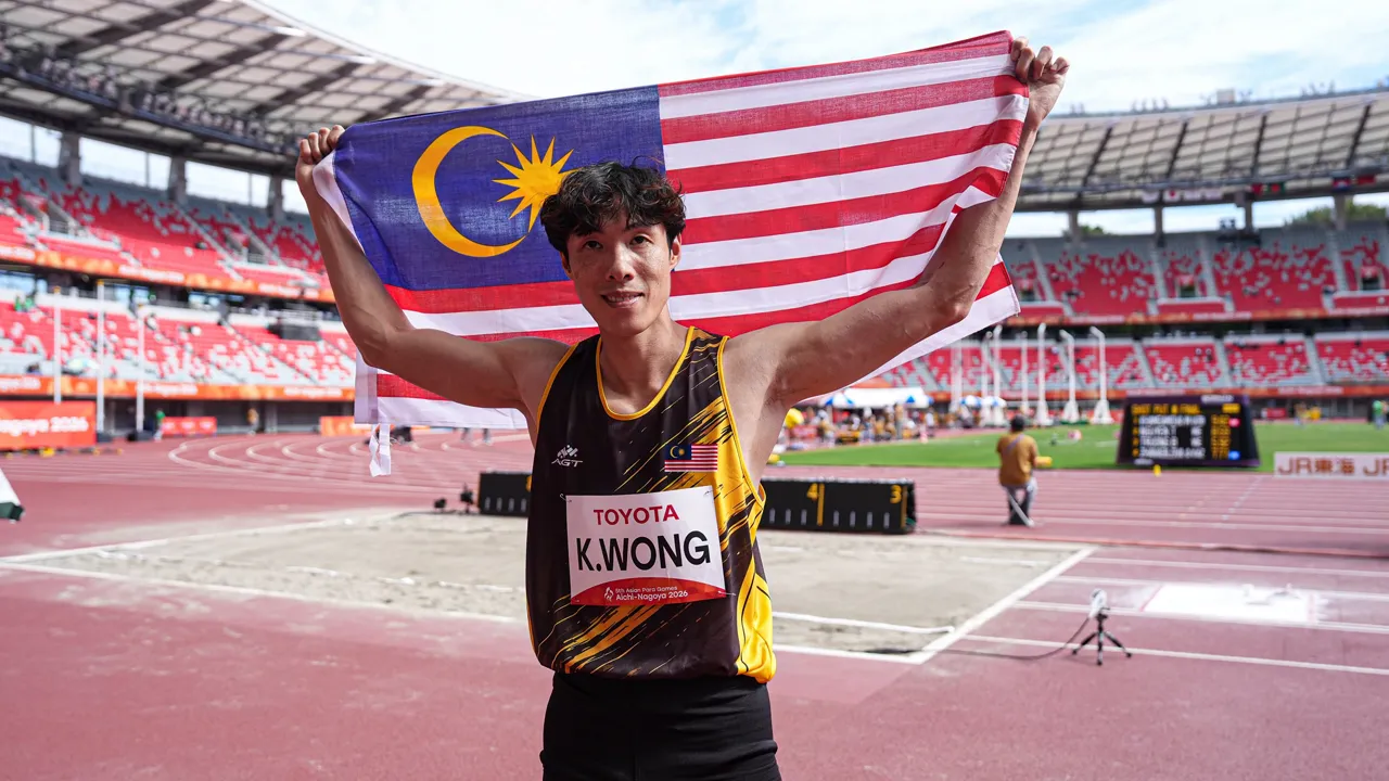 SUKAN PARA ASIA AICHI-NAGOYA 2026 TARIKH : 22.10.2026 SUKAN : PARA OLAHRAGA ACARA : MEN’S LONG JUMP T12  ATLET :  WONG KAR GEE PINGAT : 🥇EMAS_Majlis Sukan Negara Malaysia