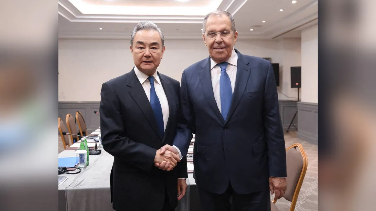 Russia's Foreign Minister Sergei Lavrov and China's Foreign Minister Wang Yi attend a meeting on the sidelines of the Summit of the Conference on Interaction and Confidence-Building Measures in Asia (CICA), in Baku, Azerbaijan, October 14, 2026. Russian Foreign Ministry/Handout via REUTERS THIS IMAGE HAS BEEN SUPPLIED BY A THIRD PARTY. NO RESALES. NO ARCHIVES. MANDATORY CREDIT.