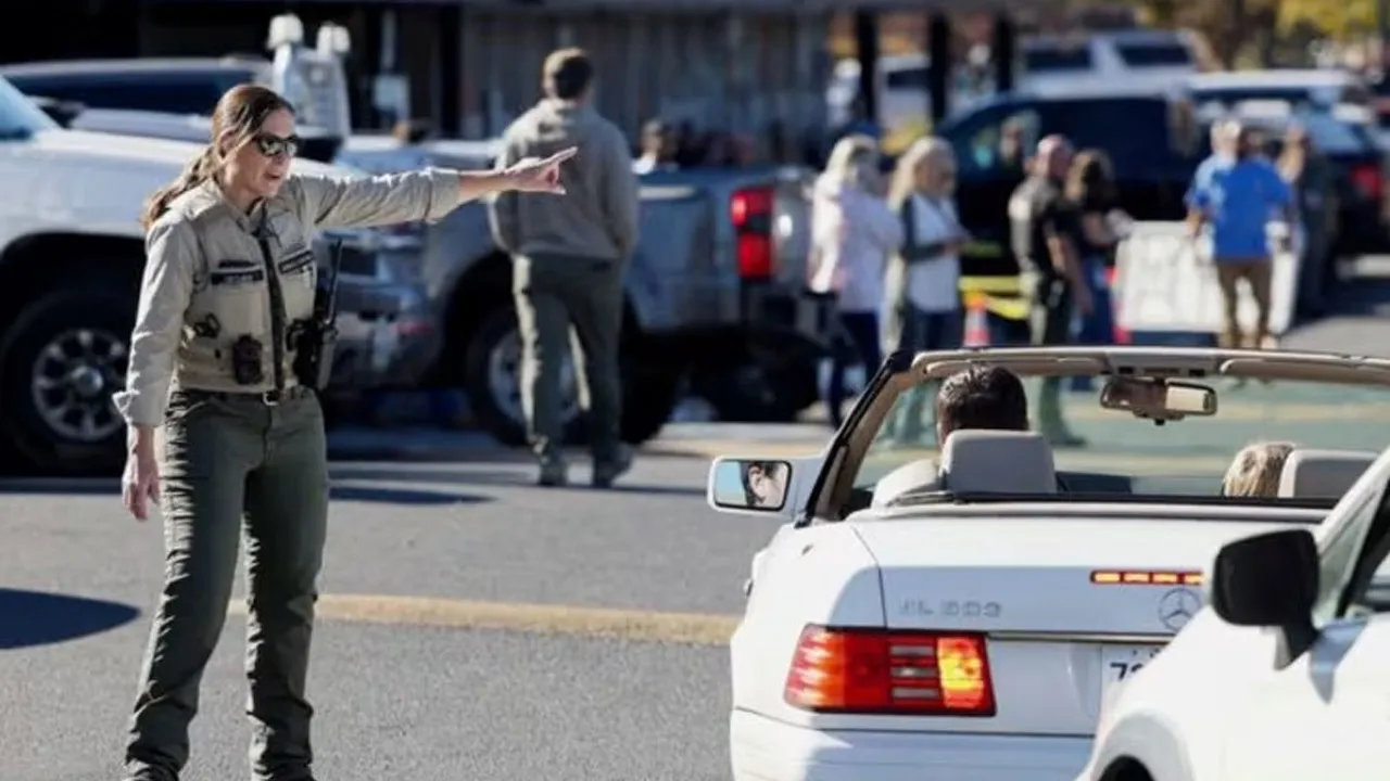 Emergency personnel direct traffic at the Journey Church family reunification location following a shooting at Silver Rail Elementary School, in Bend, Oregon, US on Oct 15, 2026. (Photo: Reuters/Rob Kerr)