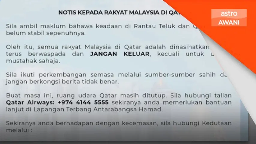 Rakyat Malaysia di Qatar dinasihat terus waspada, jangan keluar rumah