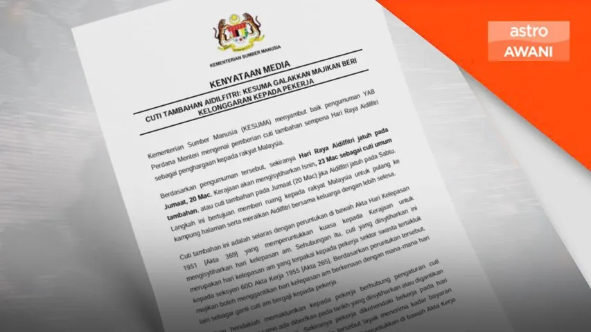 KESUMA galak majikan berikan cuti tambahan Aidilfitri