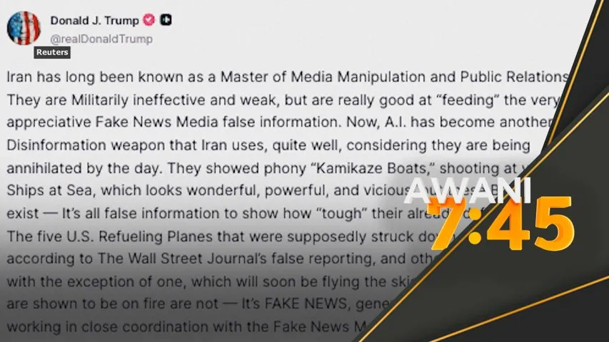 Trump dakwa Iran guna AI sebar maklumat palsu perang