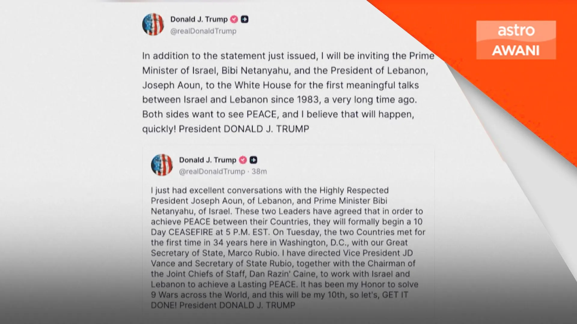 Trump jemput pemimpin Lubnan, Israel ke White House