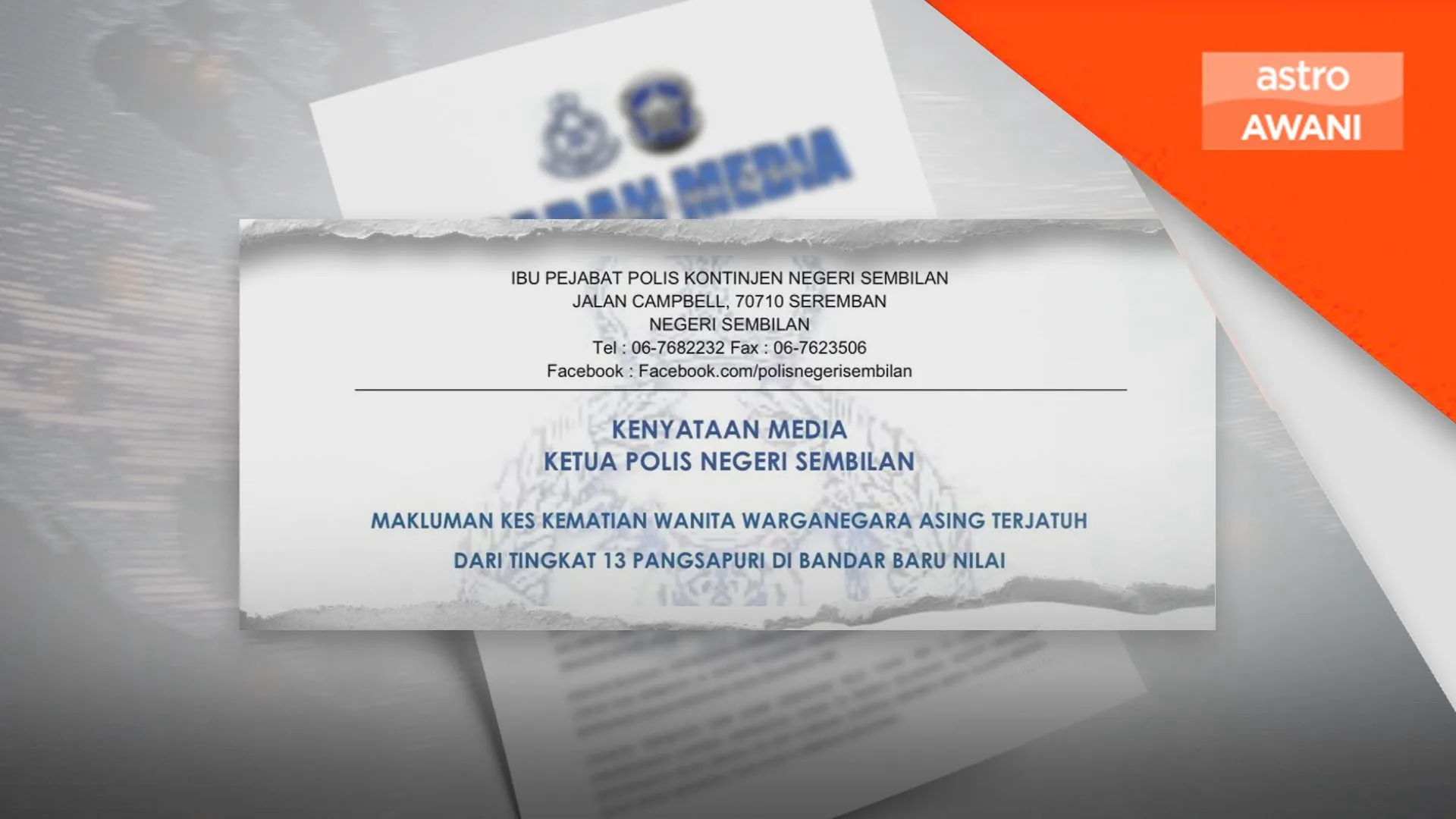 Wanita warga asing maut dipercayai terjatuh dari tingkat 13