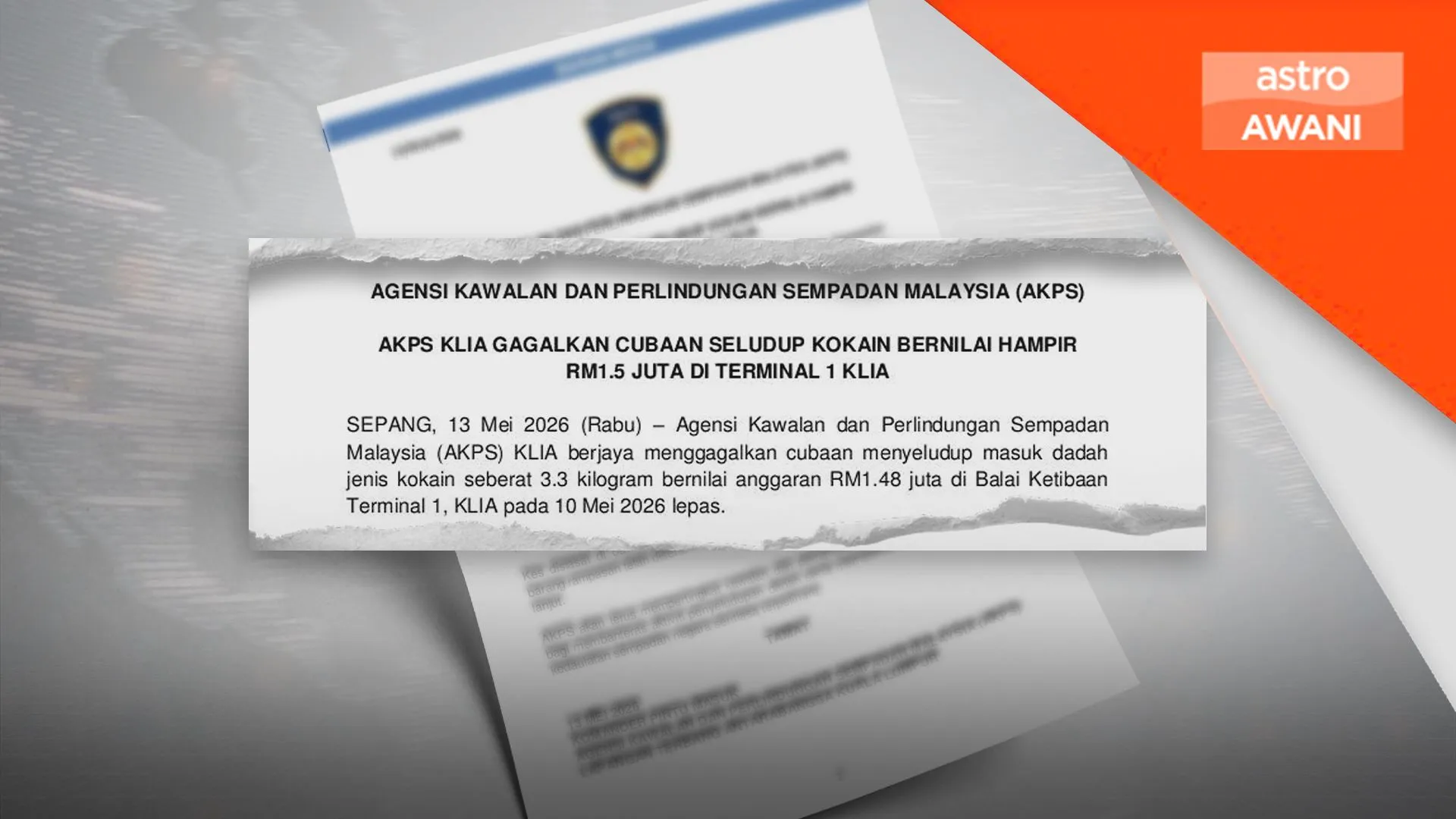 AKPS KLIA gagalkan cubaan seludup kokain bernilai hampir RM1.5 juta