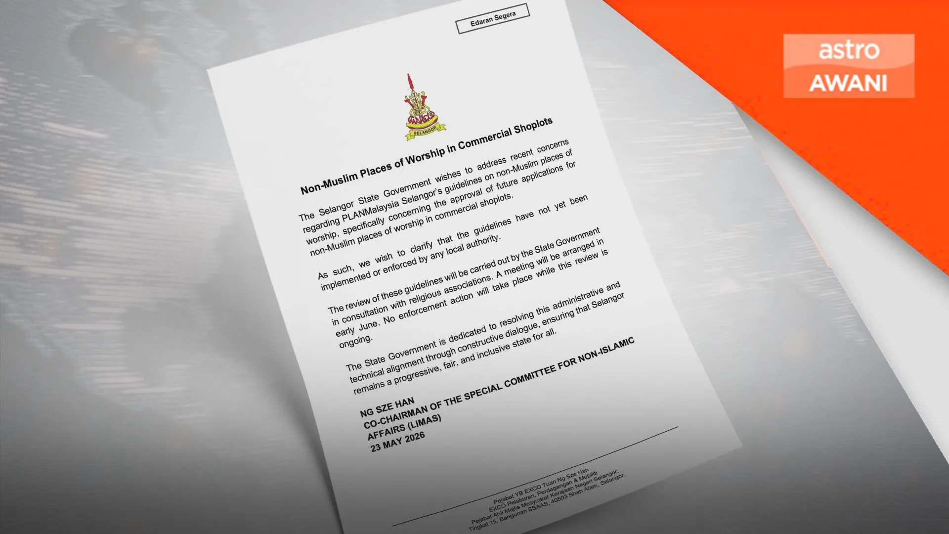Tiada sekatan terhadap rumah ibadat bukan Islam di kawasan komersial di Selangor - Exco.
