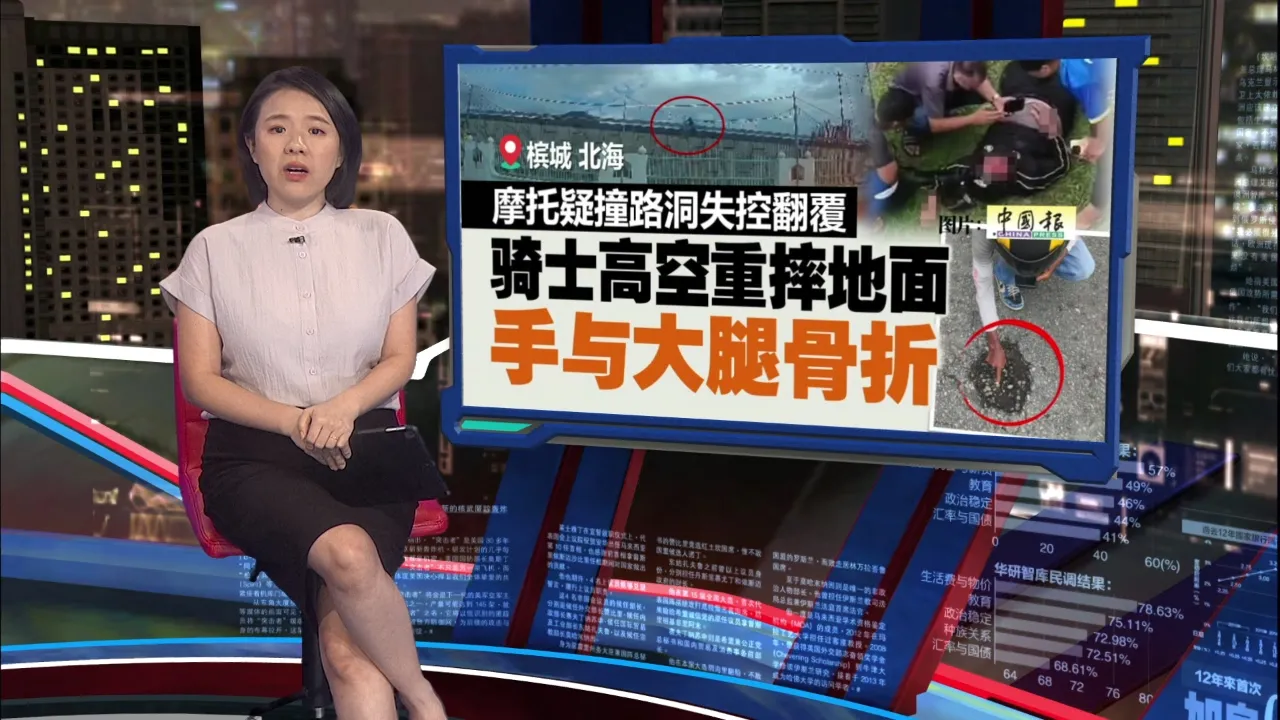 疑似撞上路面坑洞失控     摩托骑士从高架桥坠落