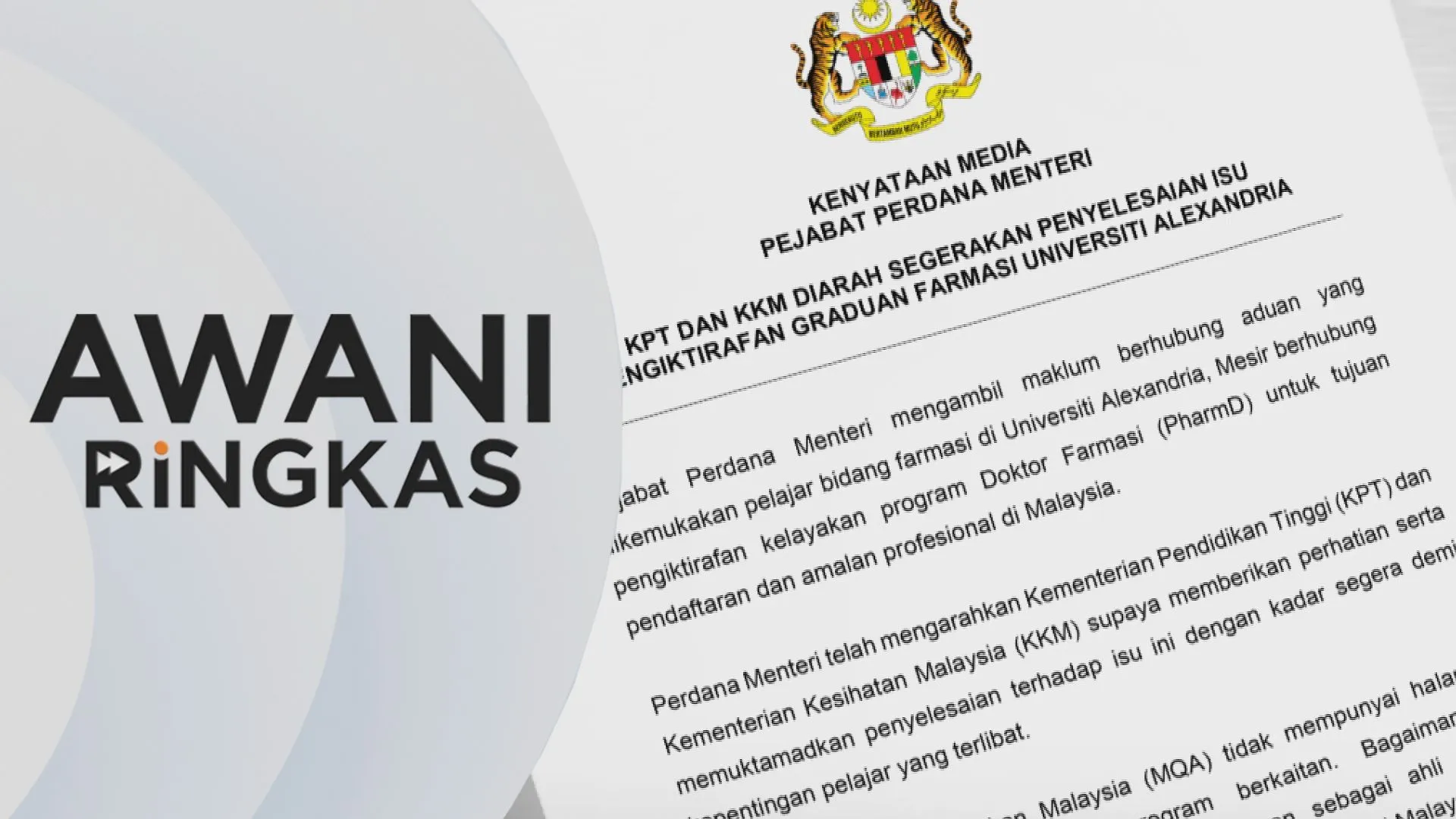 AWANI Ringkas: Selesai segera isu kelayakan program Farmasi di Mesir