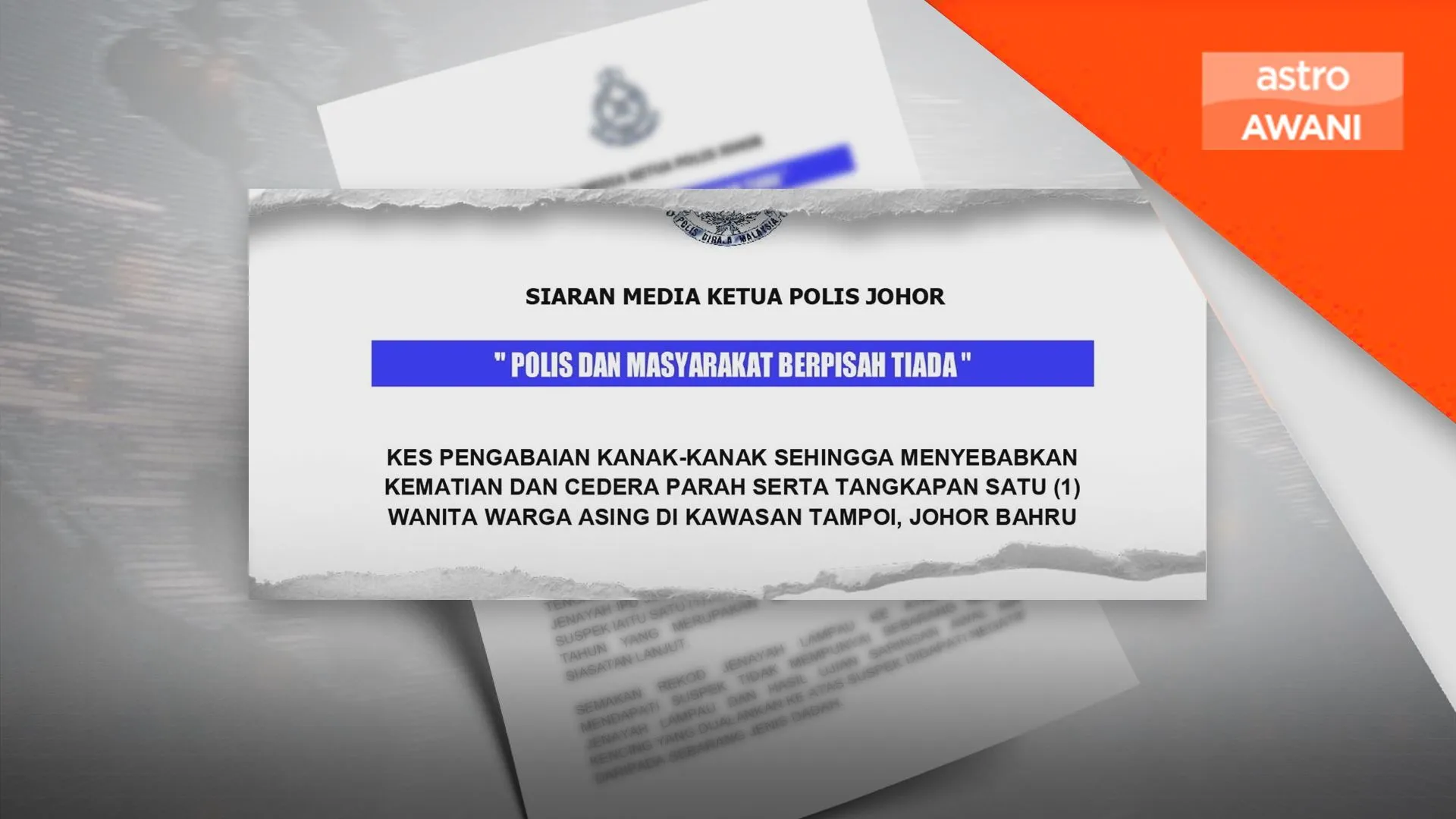 Polis tahan ibu dua beradik jatuh dari tingkat 12 pangsapuri