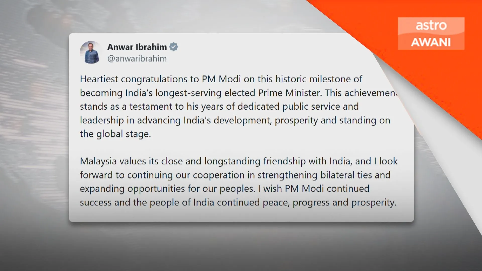 PM India ucap terima kasih kepada PM Malaysia