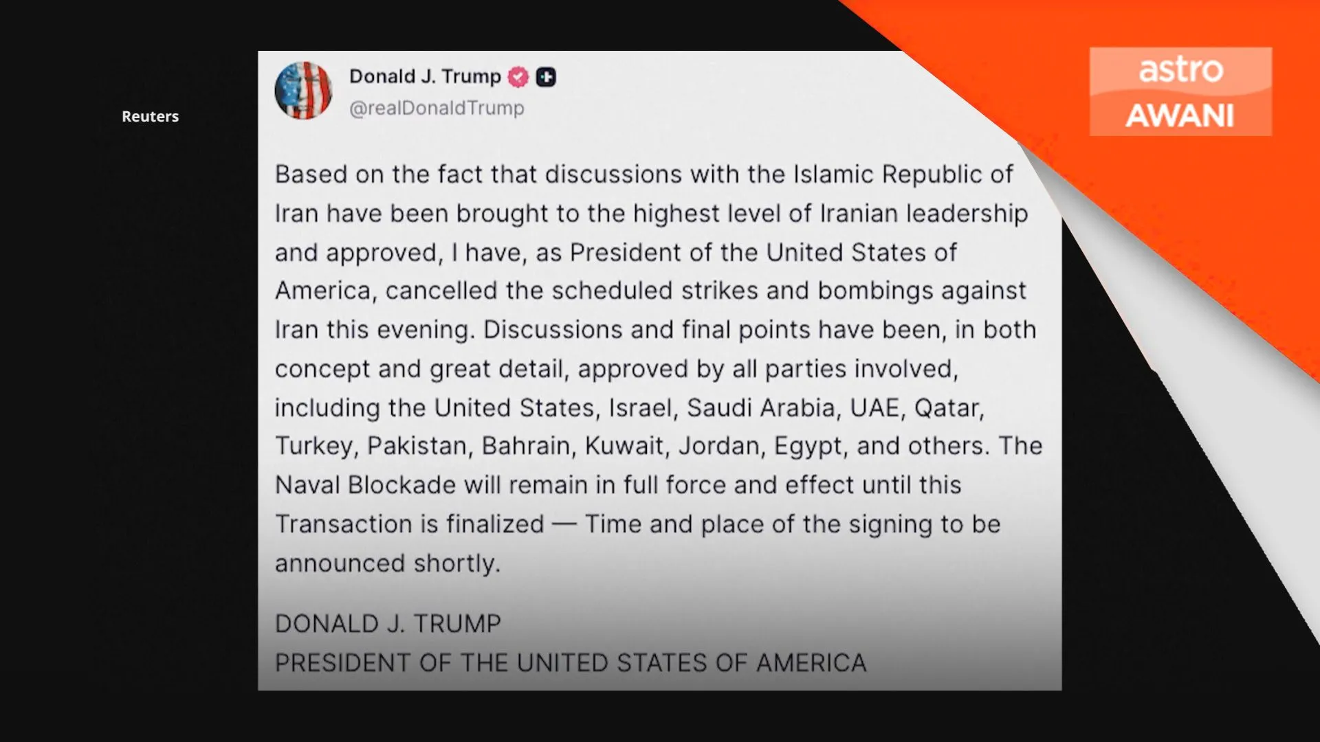 Konflik Asia Barat: Trump umum batal serangan Iran
