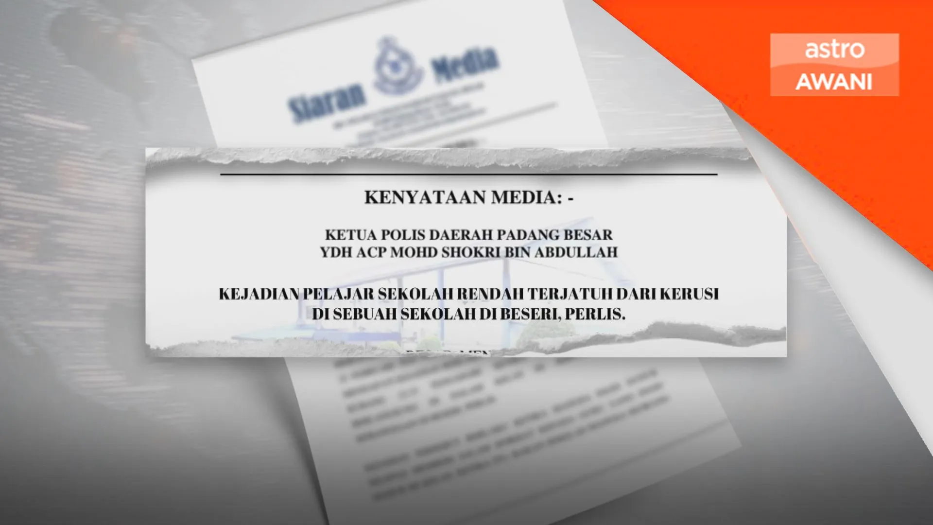 Polis siasat kes murid cedera dipercayai kerusi ditarik rakan