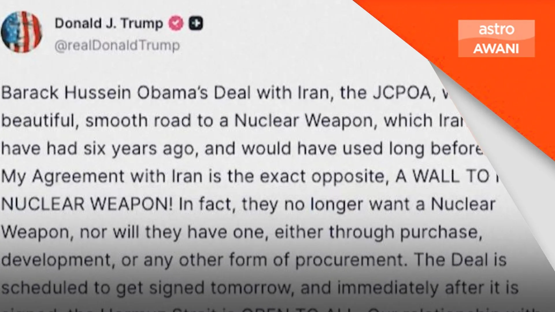 Perjanjian damai akan ditandatangani pada Ahad - Trump