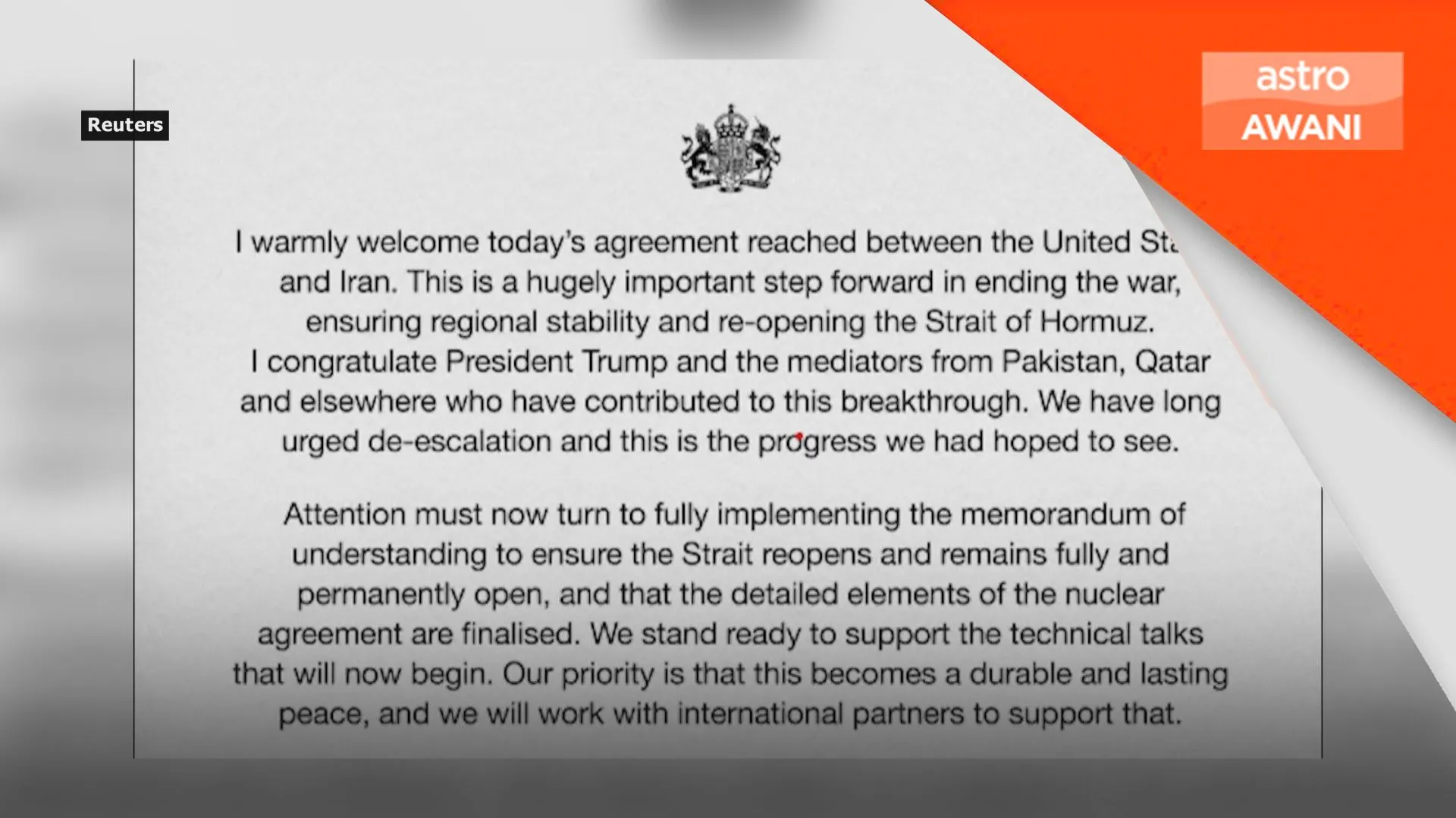 Britain alu-alukan perjanjian AS–Iran, Selat Hormuz perlu dibuka