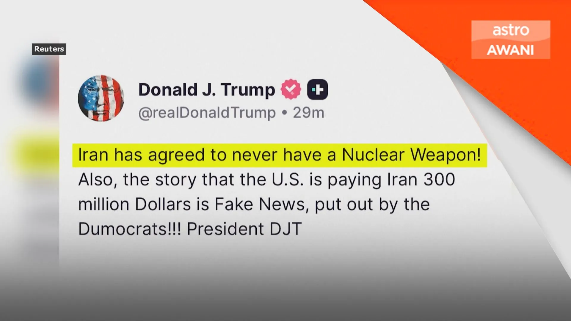 Trump dakwa Iran setuju tanpa senjata nuklear