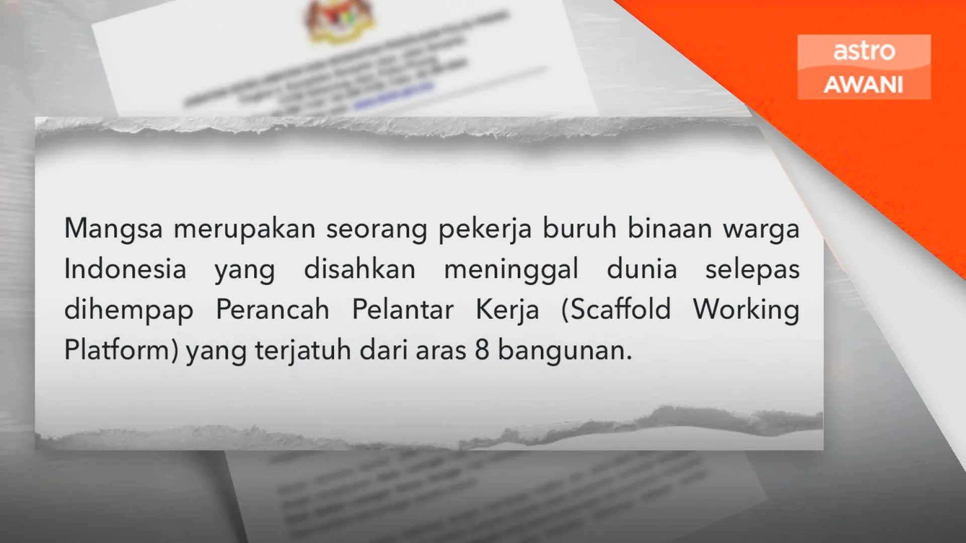 Buruh maut dihempap perancah, JKKP arah henti kerja
