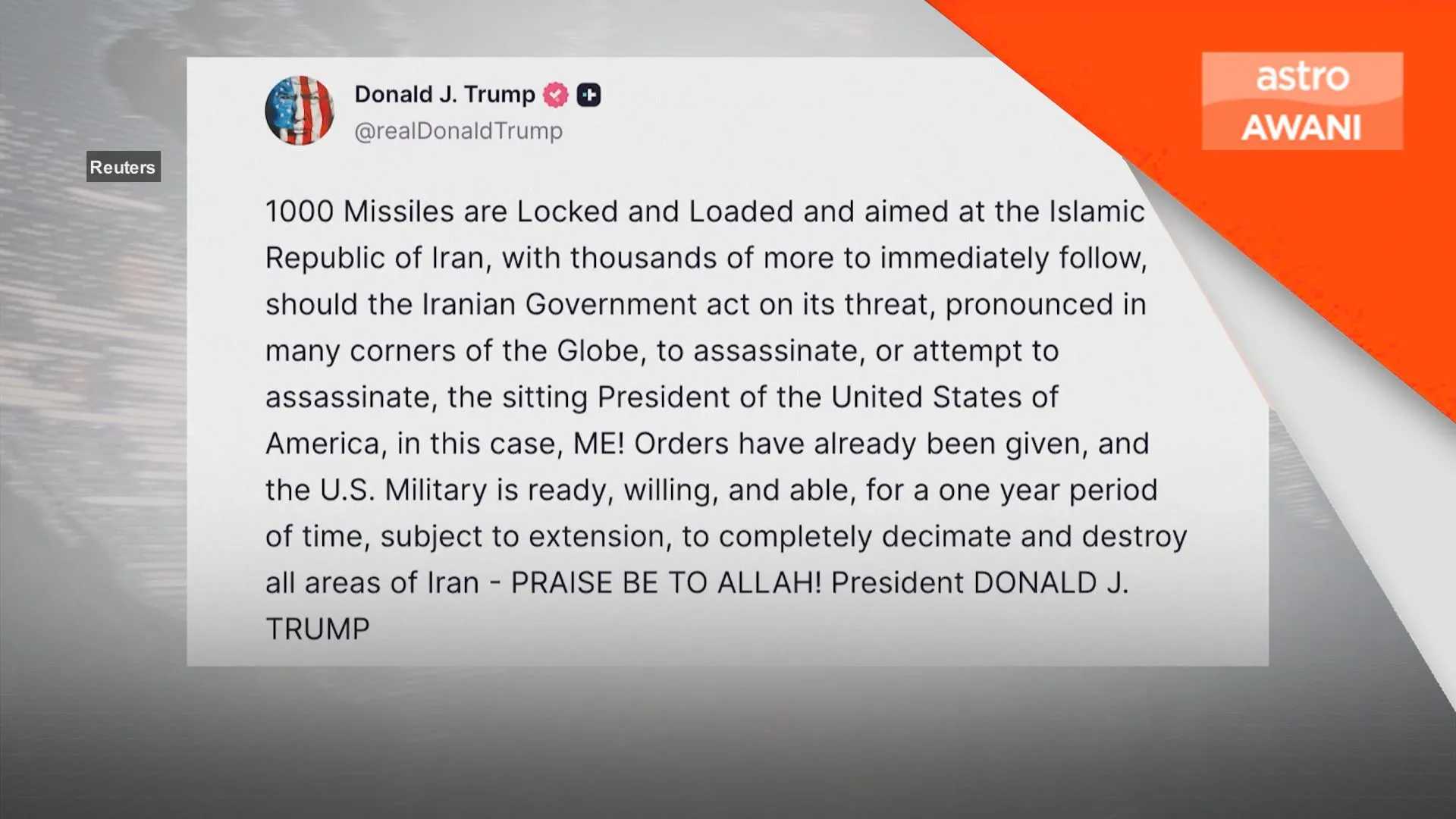 Trump arah serang Iran jika beliau dibunuh
