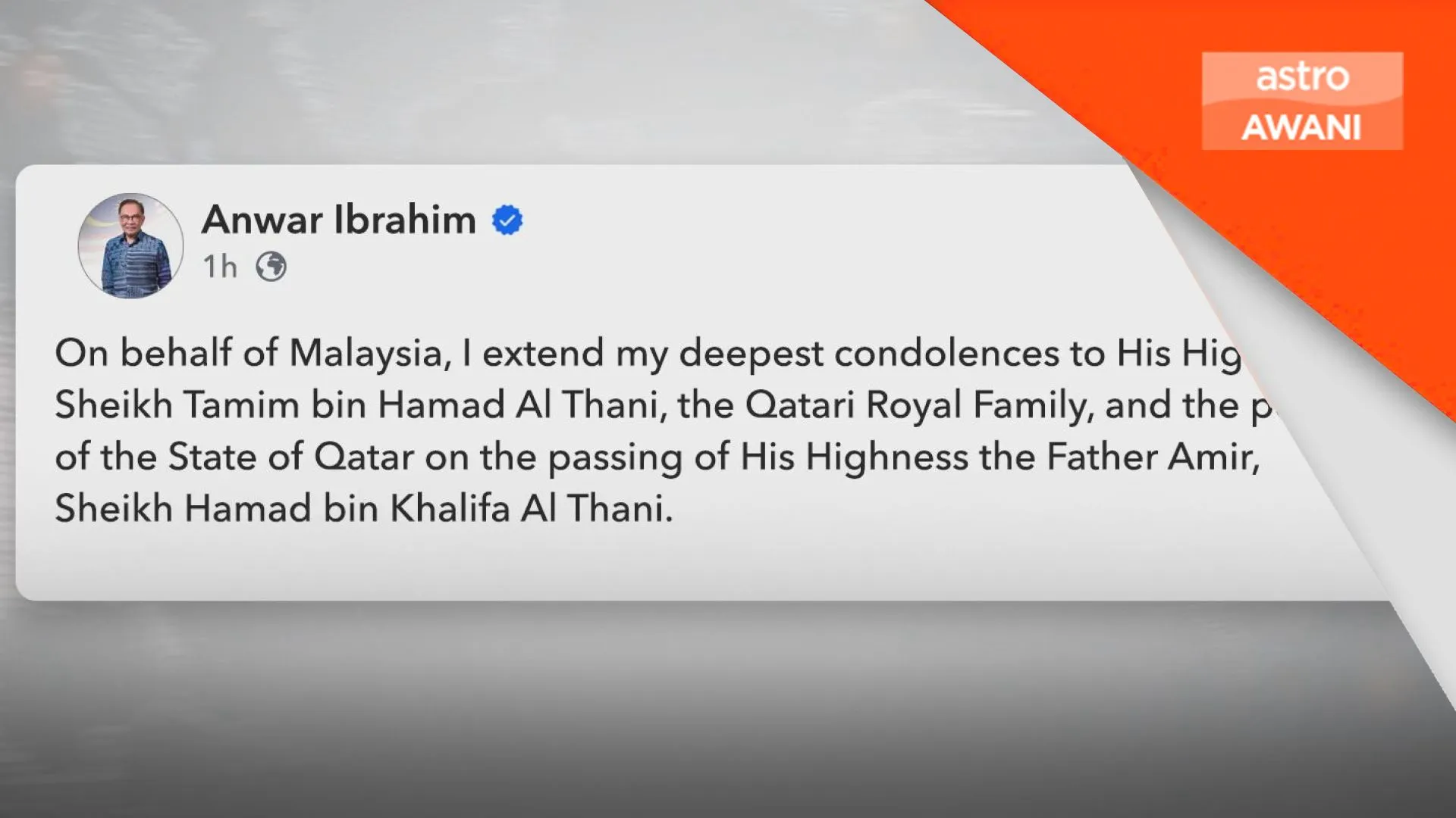 PM zahir takziah atas pemergian ayahanda Emir Qatar