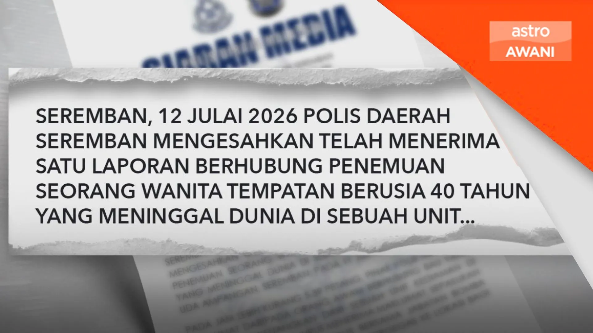 Mayat wanita ditemui dalam rumah di Seremban