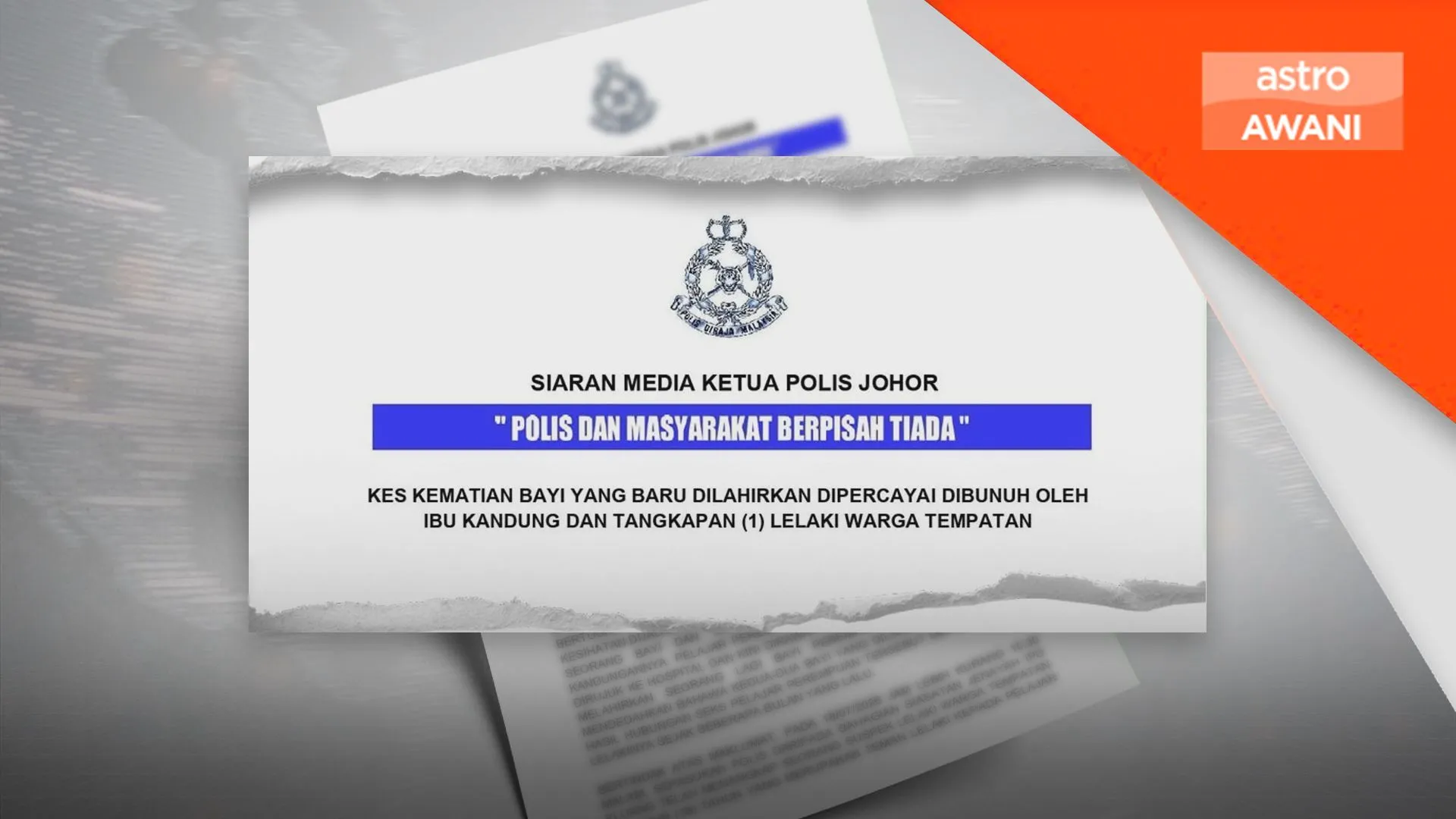 Mayat bayi ditemukan dengan kesan tikaman dalam mangkuk tandas