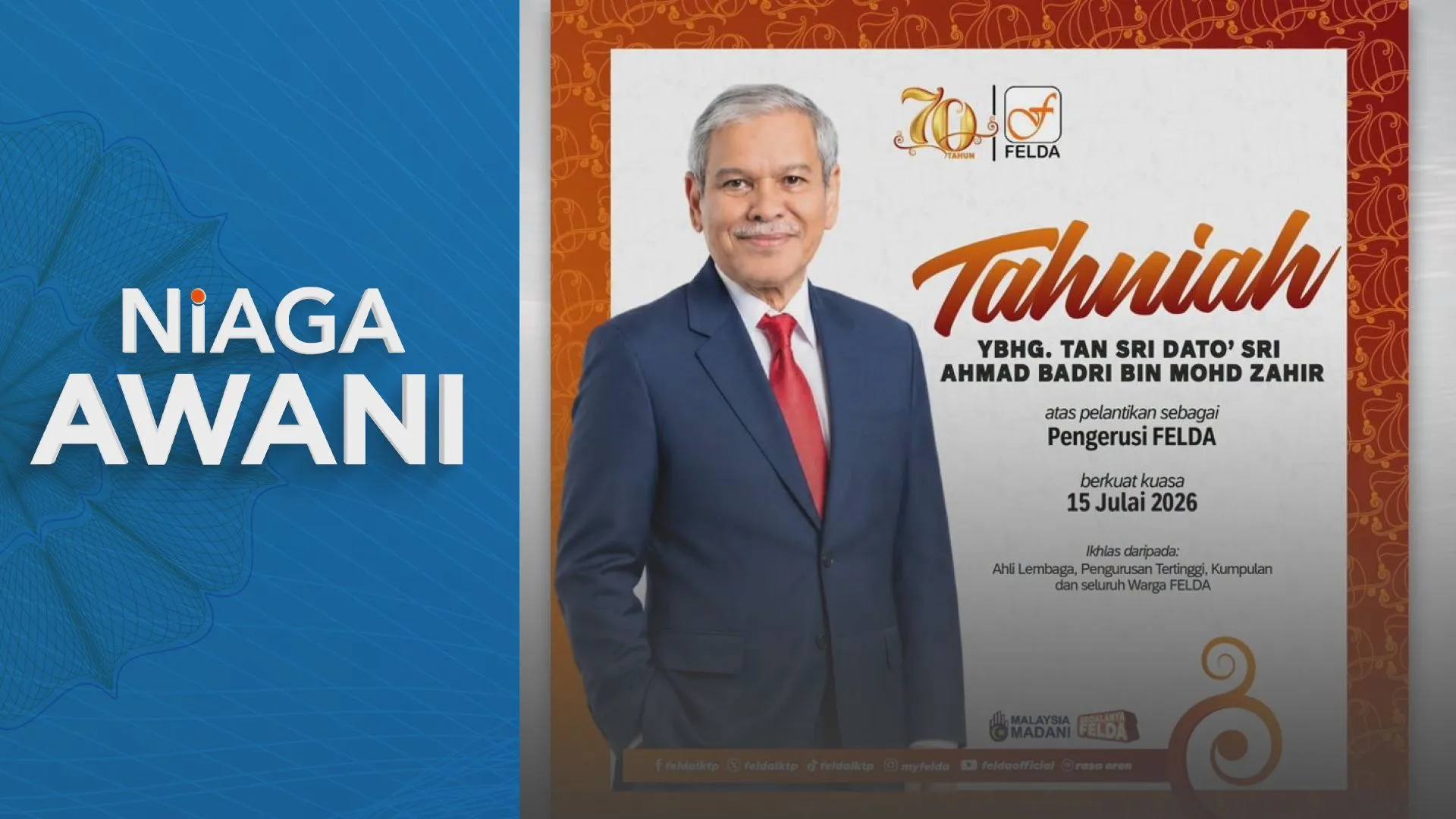 Ahmad Badri dilantik sebagai pengerusi FELDA baharu