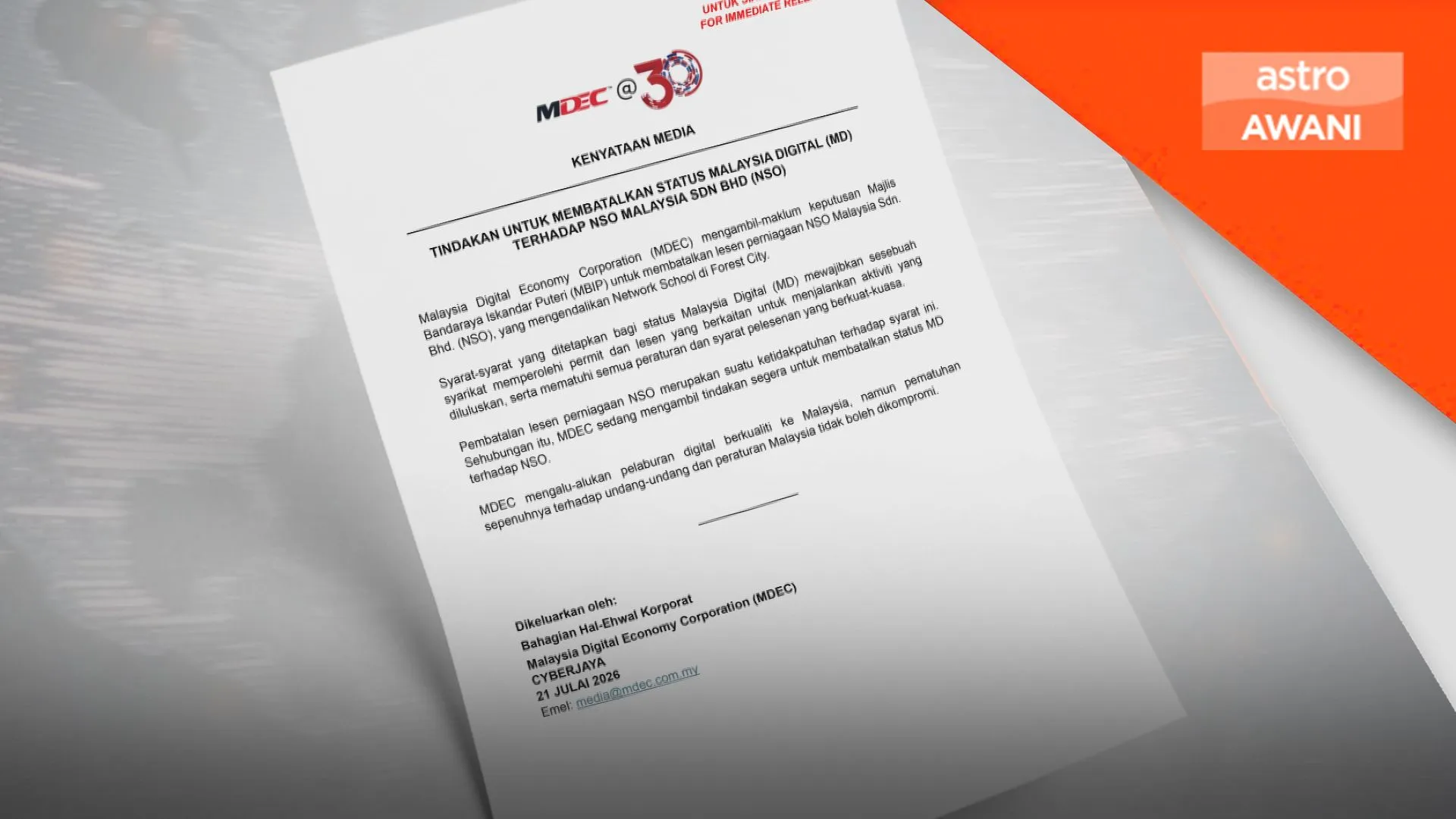 MDEC ambil tindakan batal status Malaysia Digital NSO