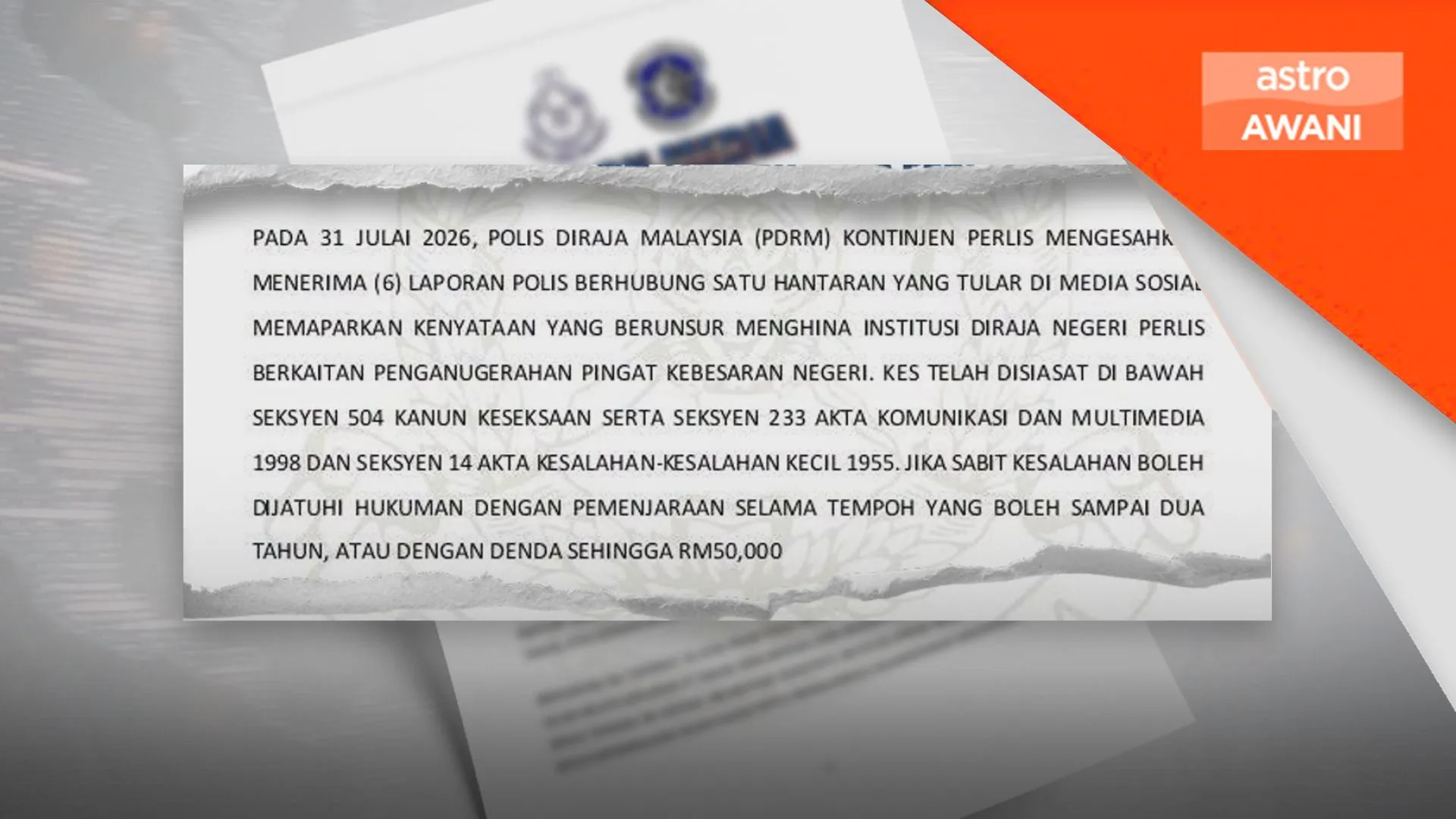 Polis tahan lelaki muat naik hantaran hina Institusi Diraja Perlis