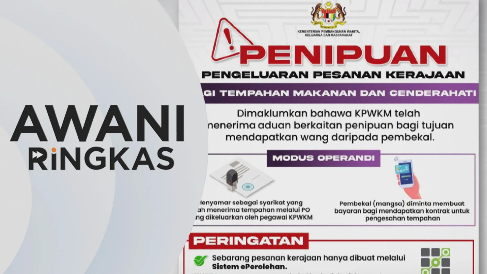 AWANI Ringkas: Kegiatan penipuan guna nama KPWKM