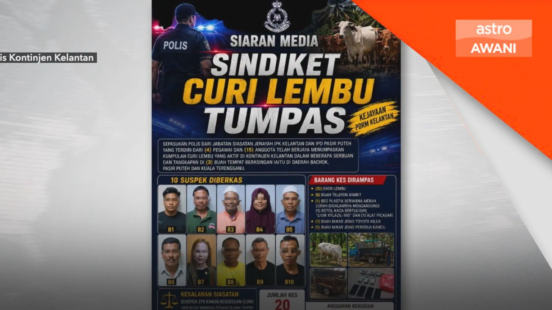 Polis selesaikan 20 kes curi lembu, 10 suspek diberkas