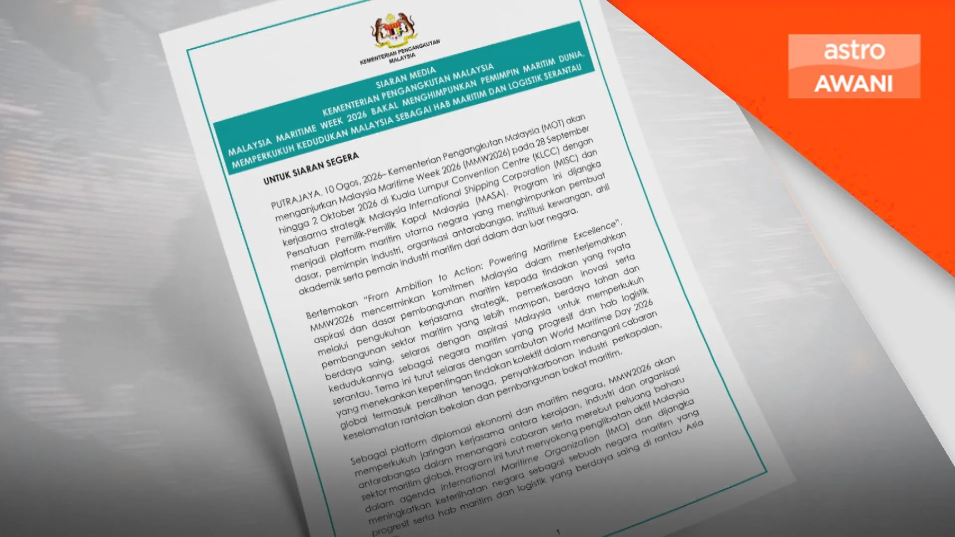MMW2026: Lebih 1,000 pemimpin maritim dunia berhimpun di KL bulan depan