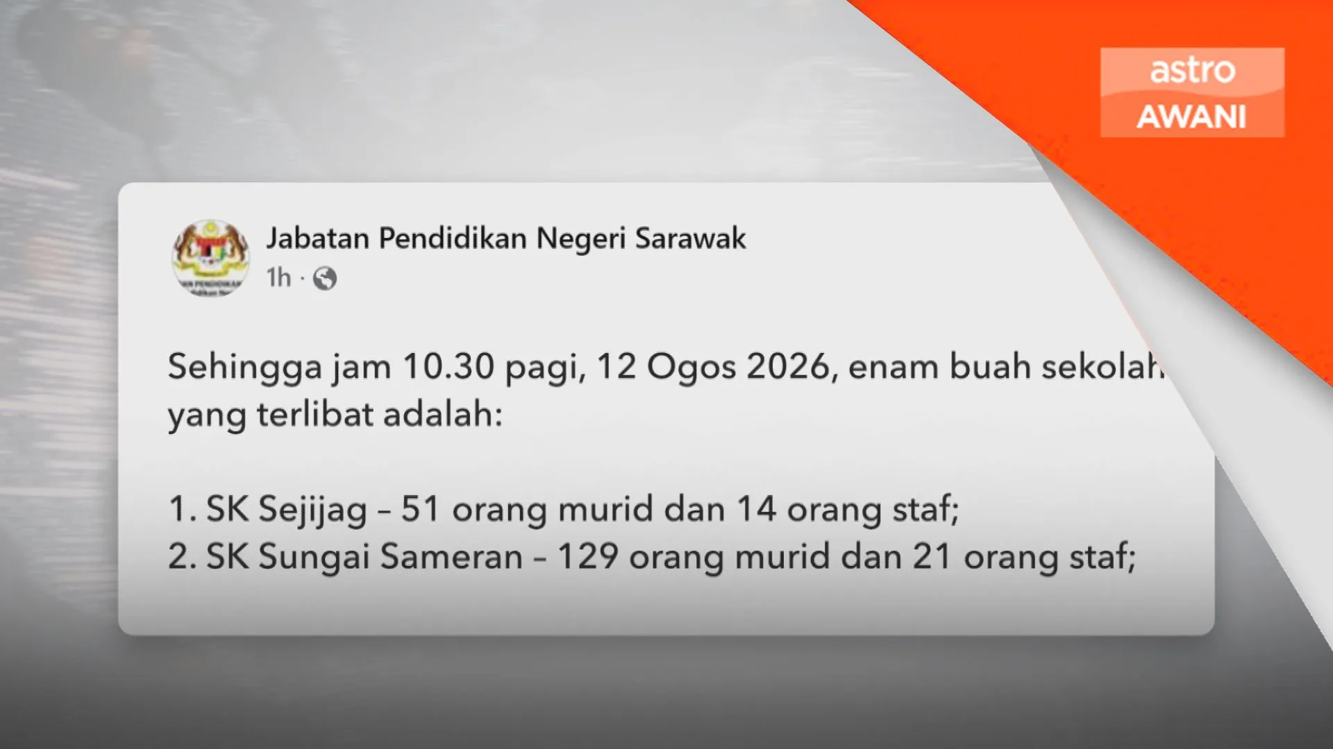 IPU tidak sihat, enam sekolah di Sarawak ditutup