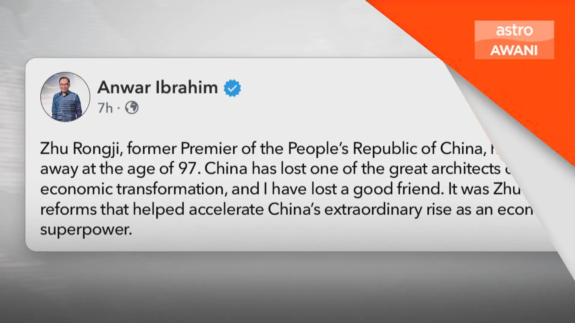 Anwar zahir takziah pemergian Zhu Rongji
