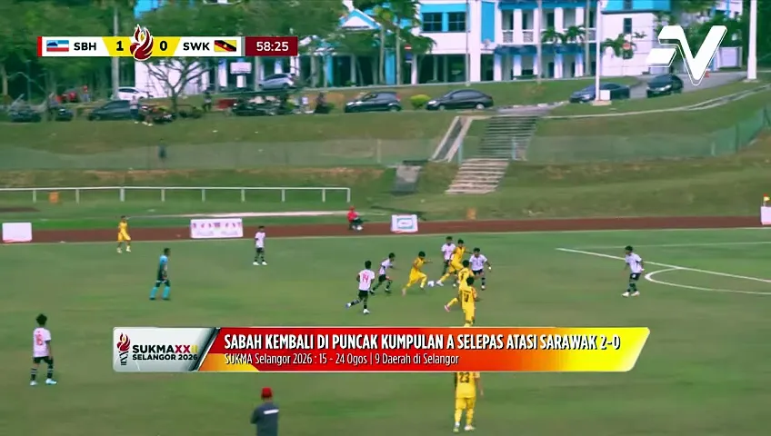 Saingan bola sepak Derby Borneo SUKMA 2026 akhirnya memihak kepada negeri di bawah bayu Sabah dengan kemenangan tipis 1-0