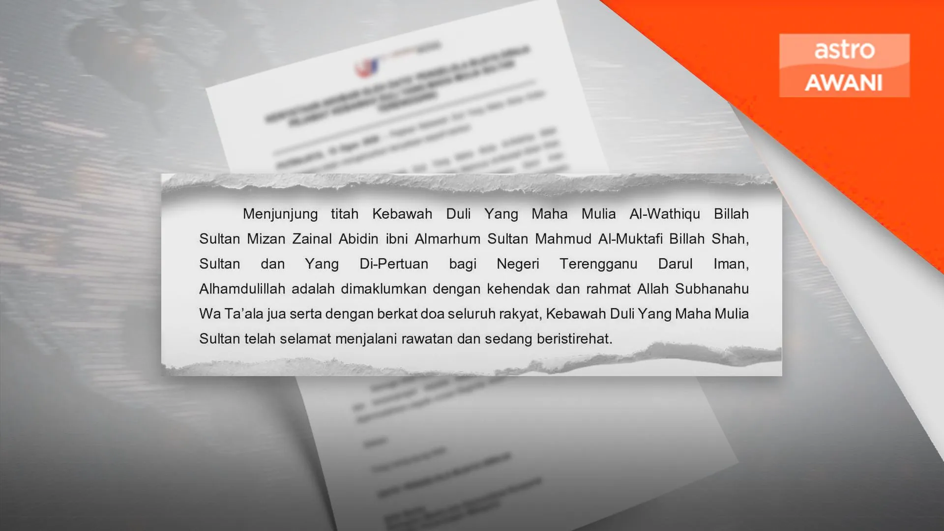 Sultan Mizan Selamat Jalani Rawatan, sedang beristirehat