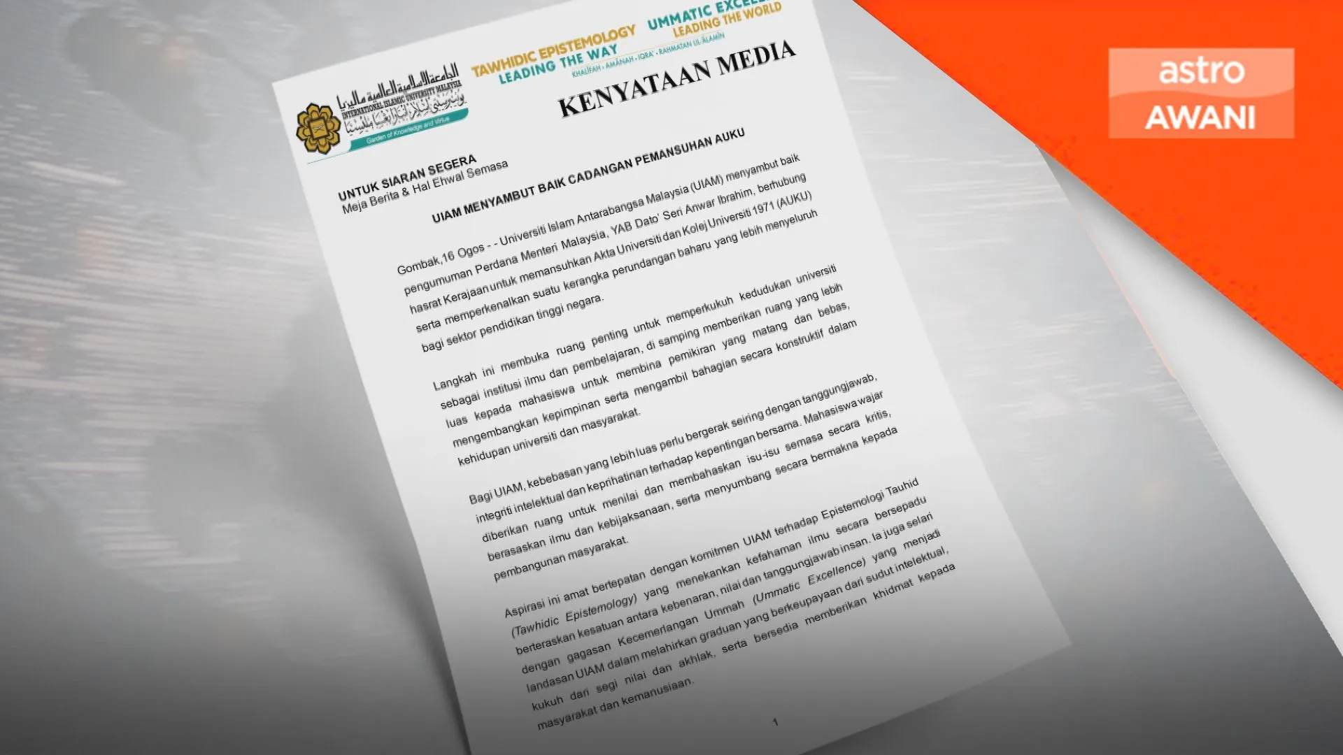 UIAM sambut baik cadangan pemansuhan AUKU