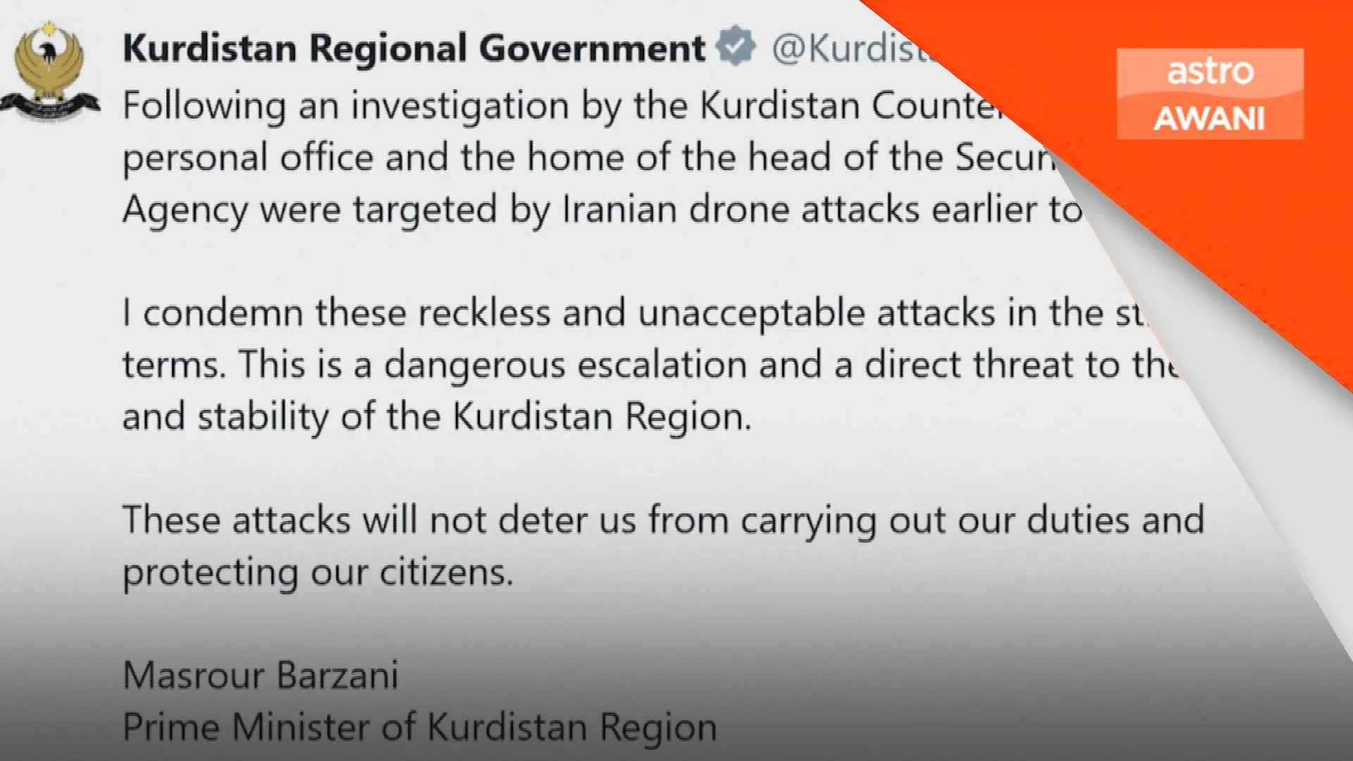 Dua dron sasar pejabat PM Kurdistan di Iraq