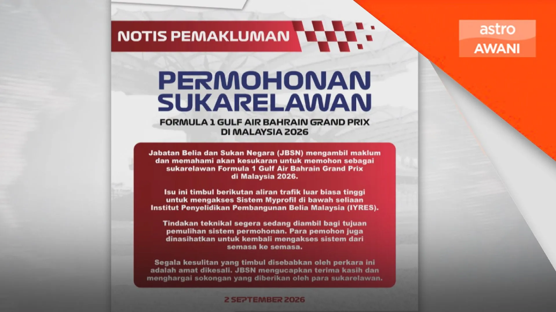10,000 tiket MADANI F1 Sepang habis terjual