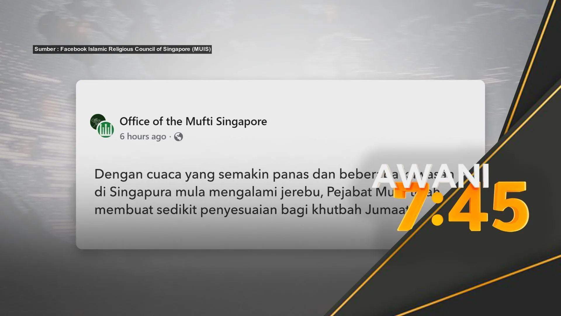 Cuaca panas, Jerebu: Masjid di Singapura pendekkan khutbah Jumaat