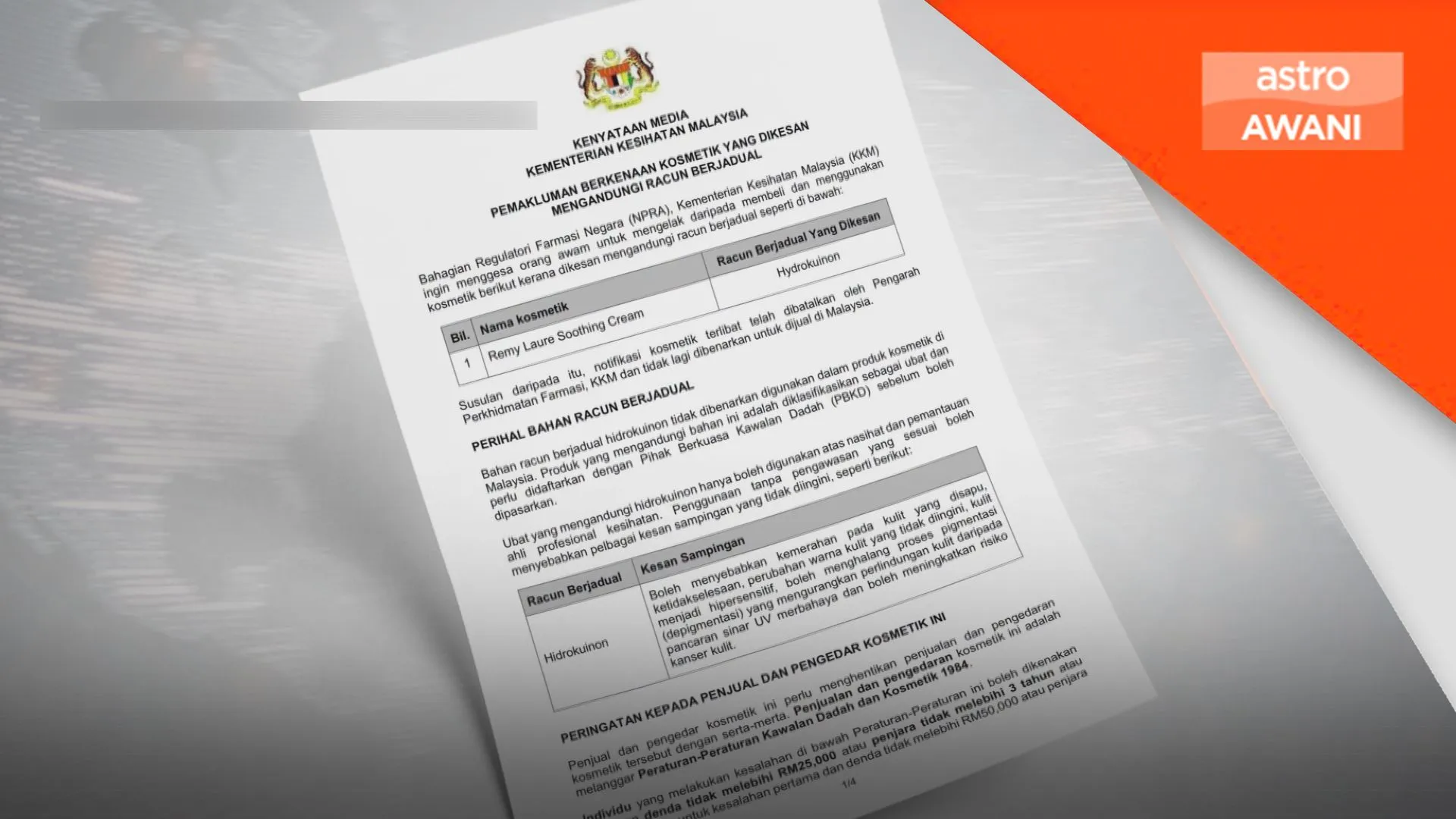 KKM batal notifikasi produk krim ada racun berjadual hidrokuinon