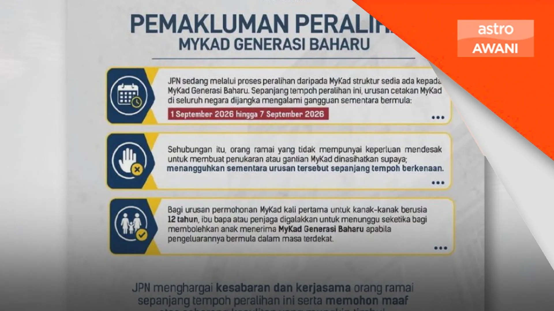 Gangguan sementara urusan cetakan MyKad bermula hari ini hingga 7 Sept – JPN