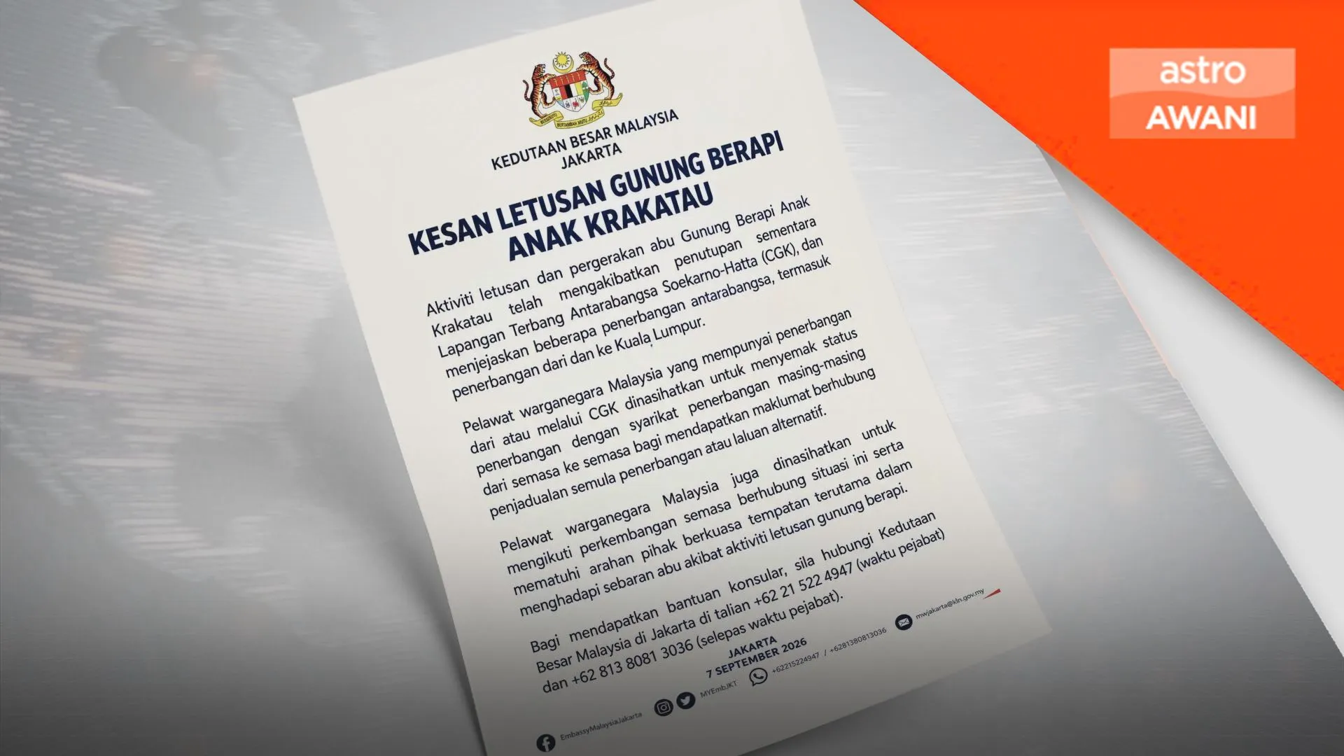 Wisma Putra nasihat semak jadual penerbangan