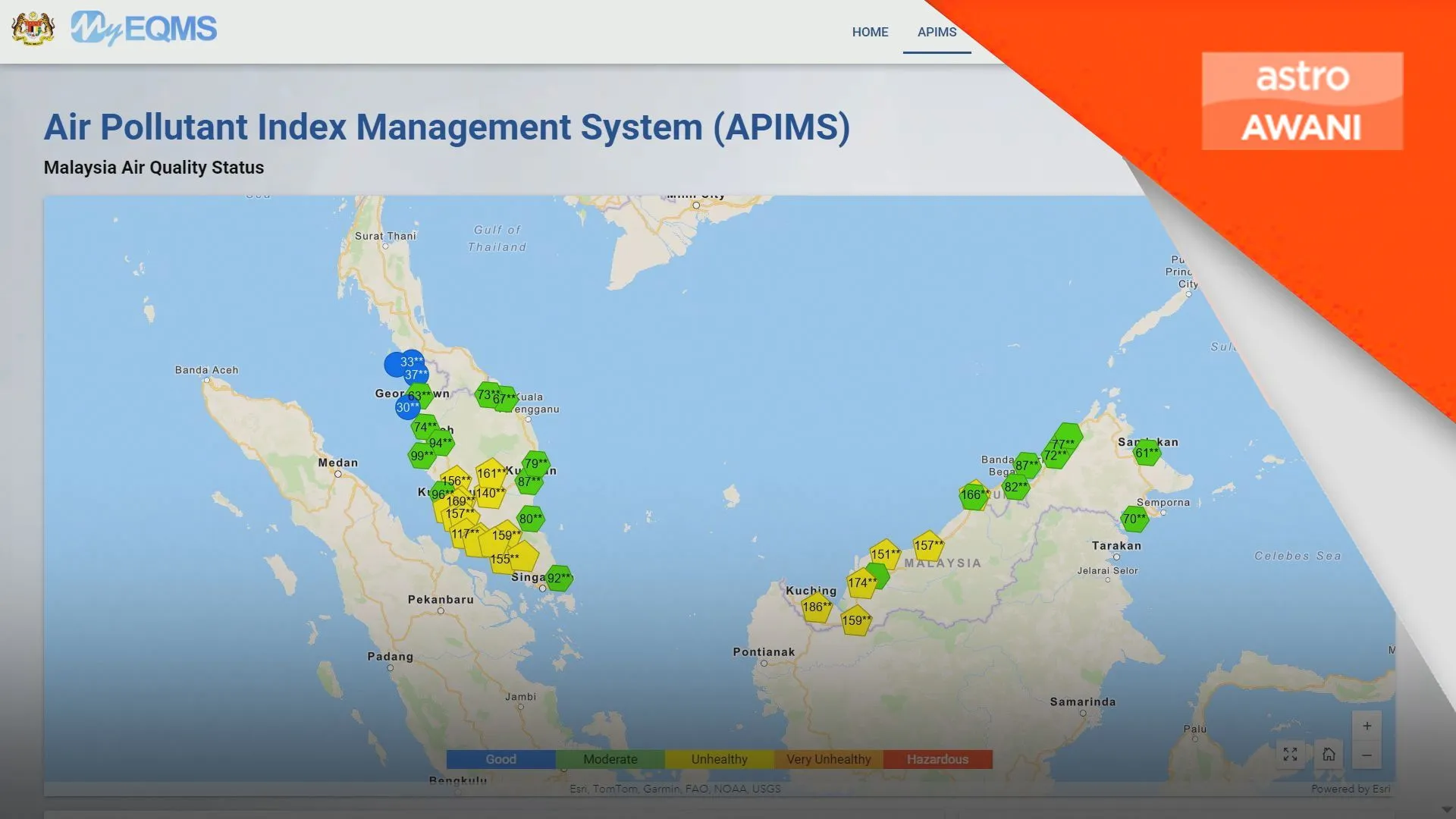 [DATA & STATISTIK] Perkembangan terkini jerebu di seluruh negara setakat jam 4 petang