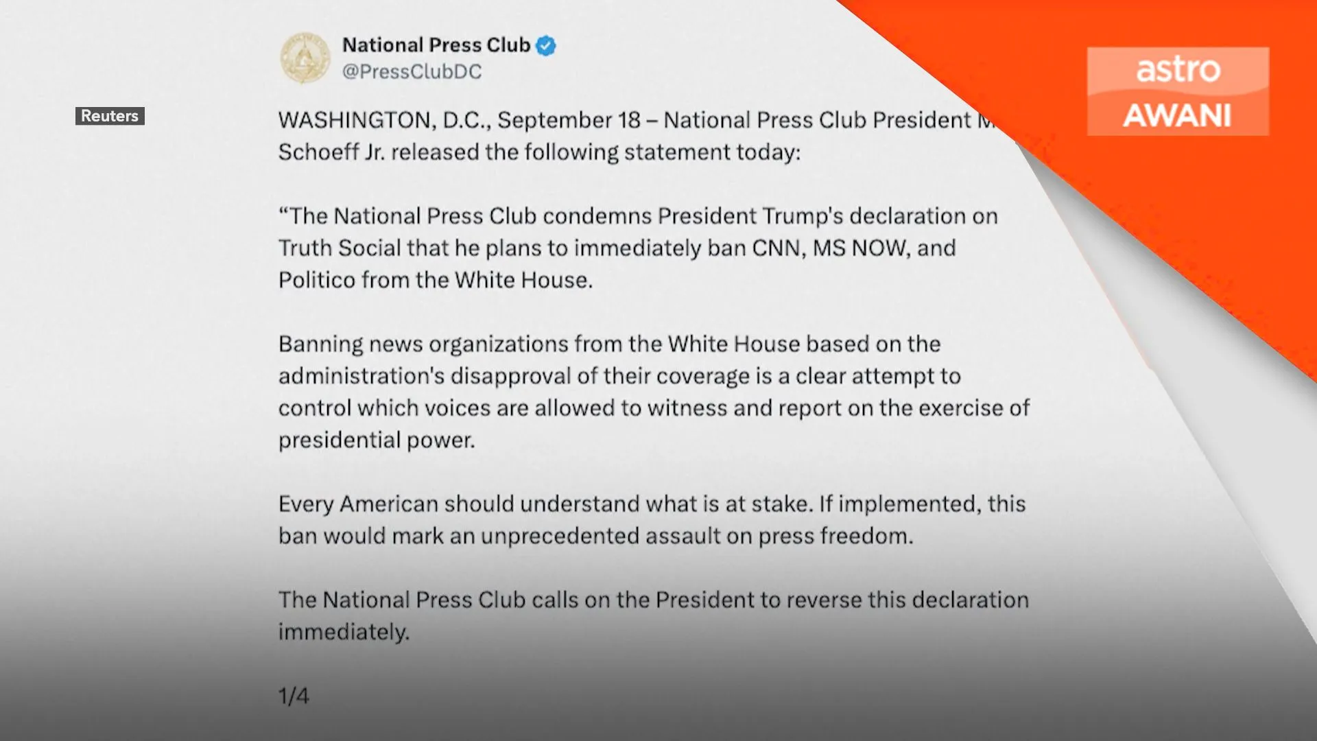 Badan media kecam rancangan Trump sekat tiga agensi