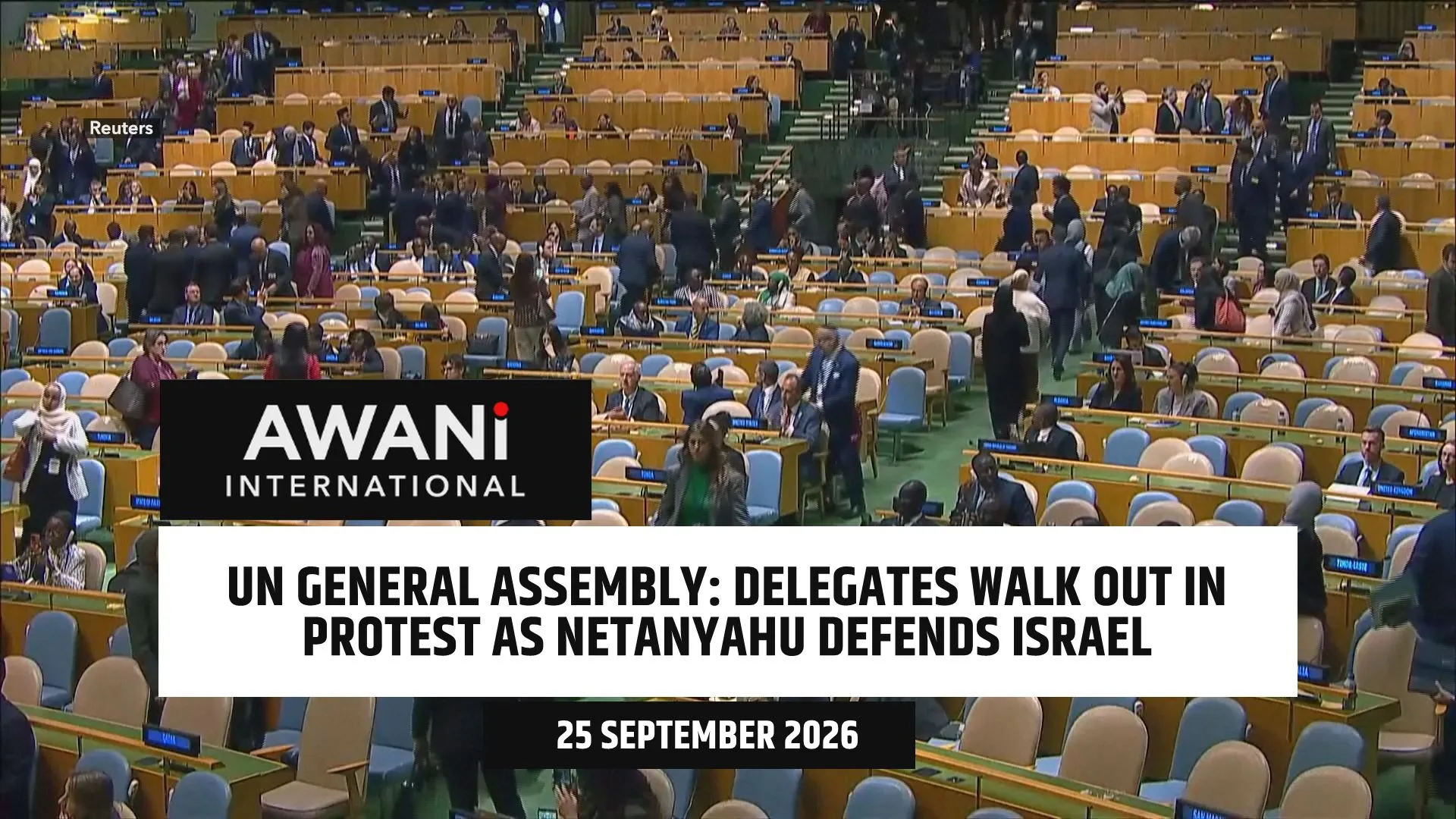 Delegates walk out in protest as Netanyahu defends Israel