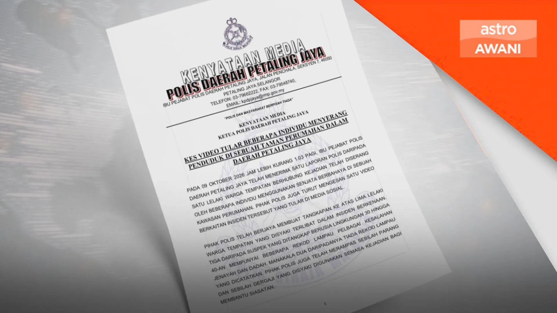 Polis tahan lima individu disyaki terlibat serangan bersenjata di Petaling Jaya