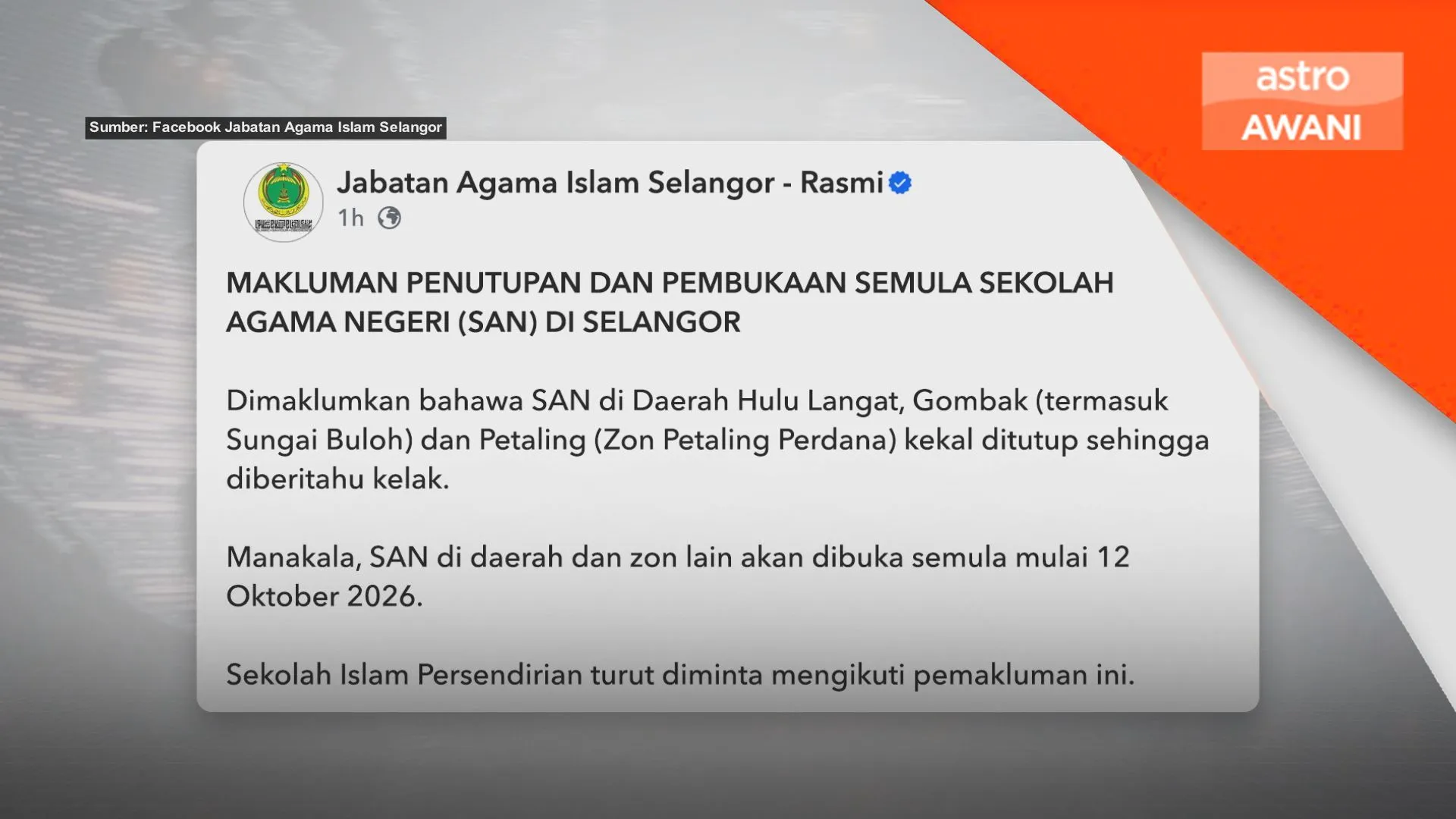 Sekolah agama negeri JAIS, SIP di beberapa daerah, zon kekal ditutup