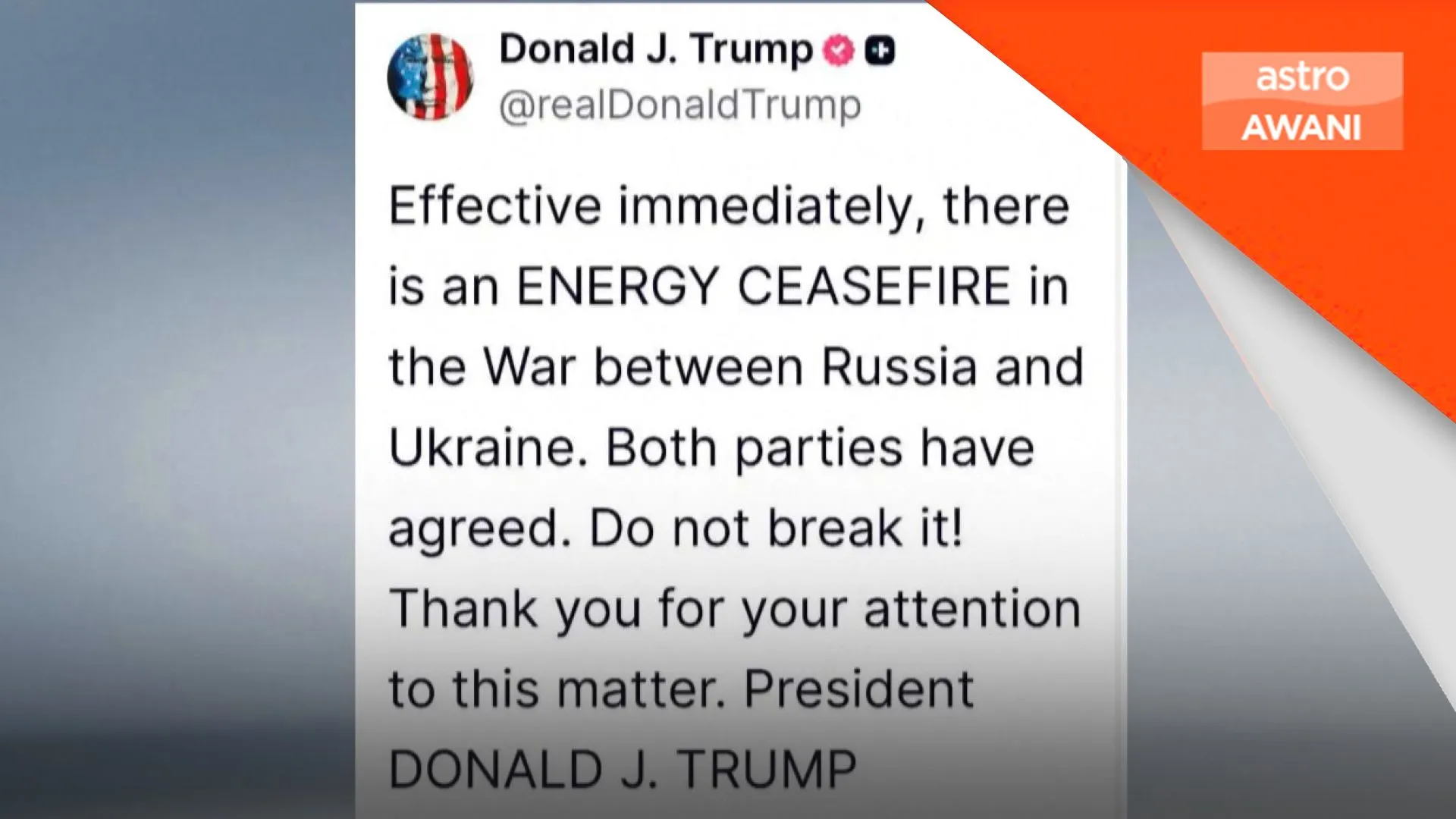 Trump dakwa Rusia, Ukraine setuju gencatan senjata tenaga
