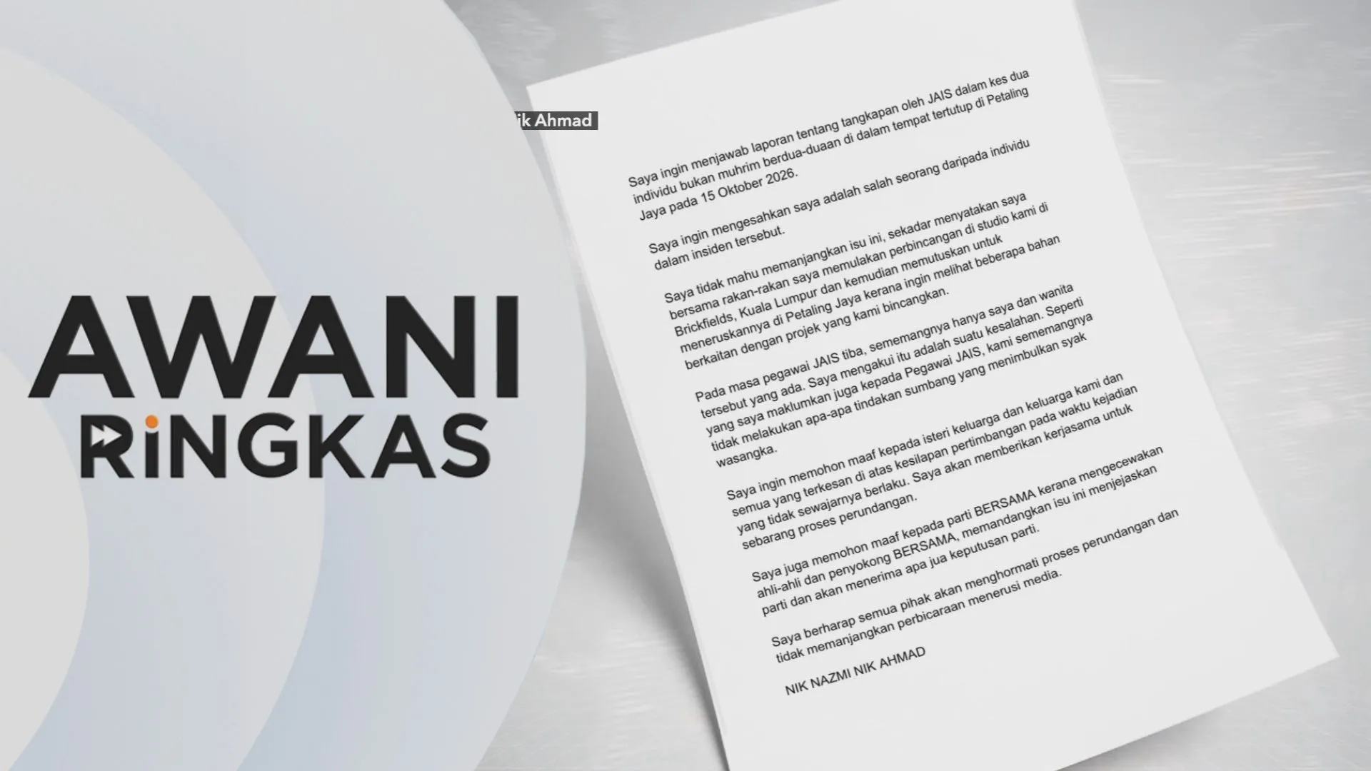 AWANI Ringkas: Nik Nazmi sahkan ditangkap JAIS